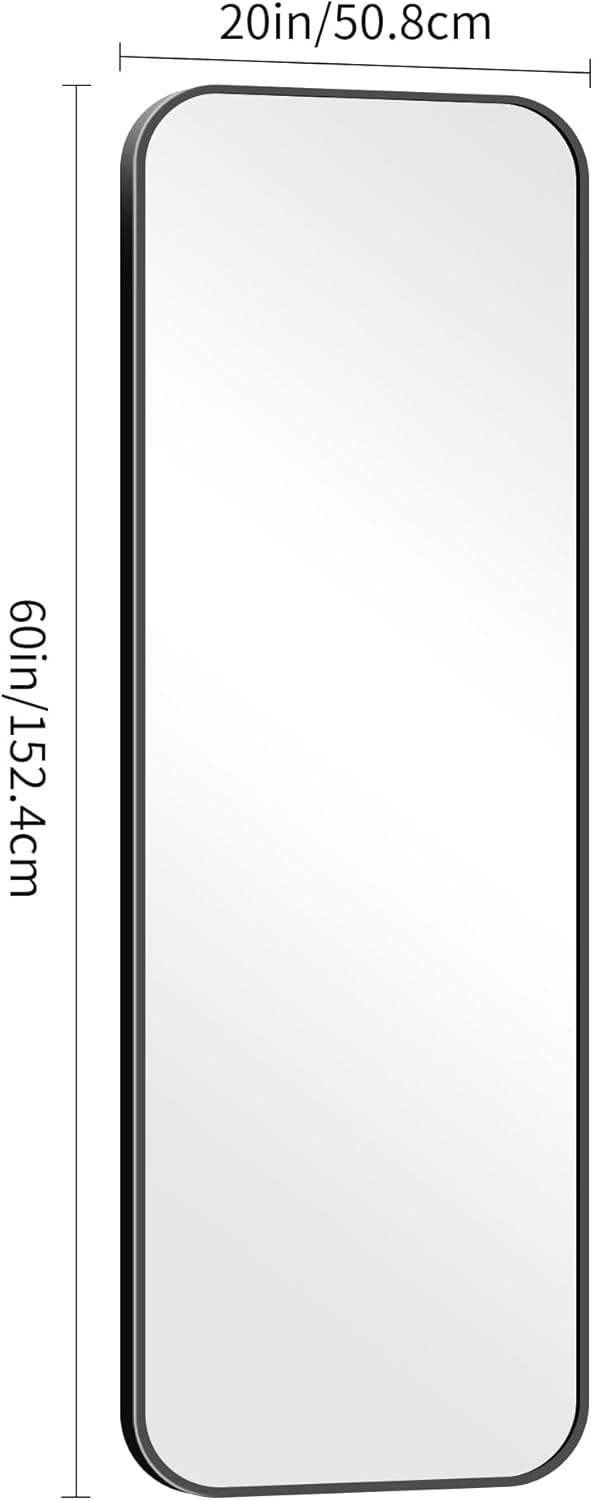 60" x 20"Bathroom Mirror, Matte Black Wall Mirror with Metal Frame, Decorative Rectangular Vanity Mirror for Bedroom Bathroom Living Room Entryway (Horizontal/Vertical)