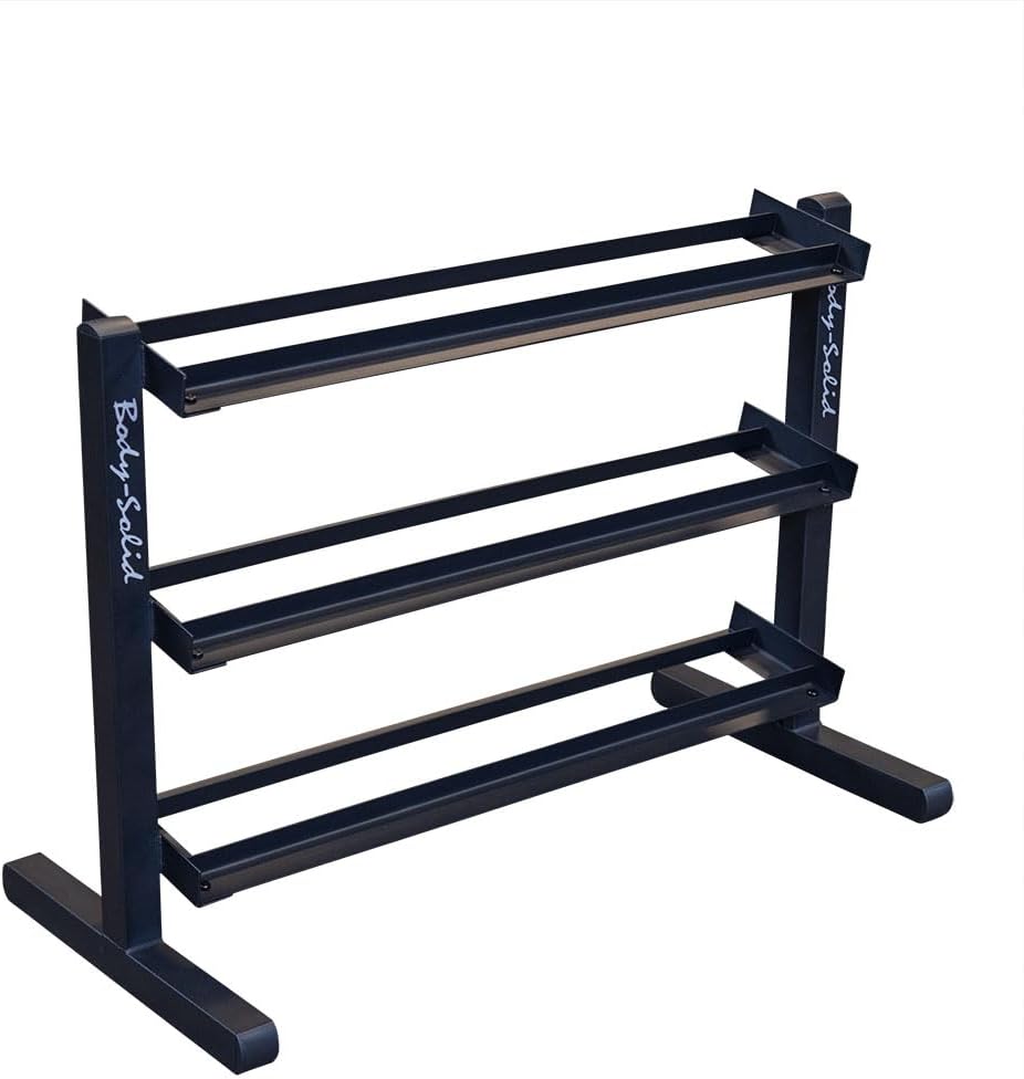 Body Solid (GDR363-RFHEX) Dumbbell Holder Rack with Hex Dumbbell Set 5-50 lbs & Vinyl Floor Mat, Weight Stand Rack for Dumbbells, Home and Commercial Gym Accessories
