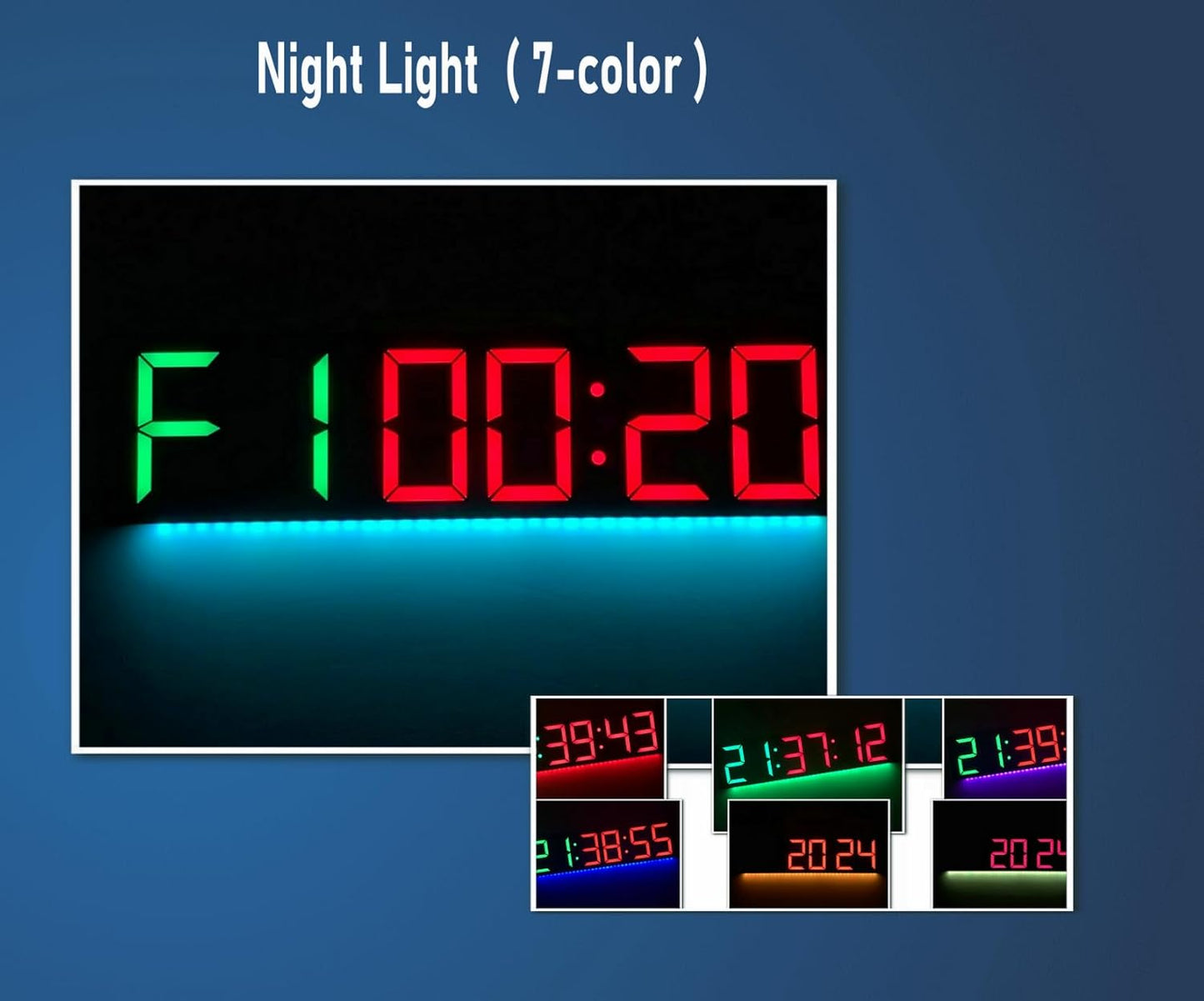 26'' Extra Large Home Gym Timer Clock, Programable Workout Interval Timer, Digital Wall Clock, with 7-Color Night Light, 8 Alarm Clocks, Calendar/Temperature, Countdown & Stopwatch (Green)