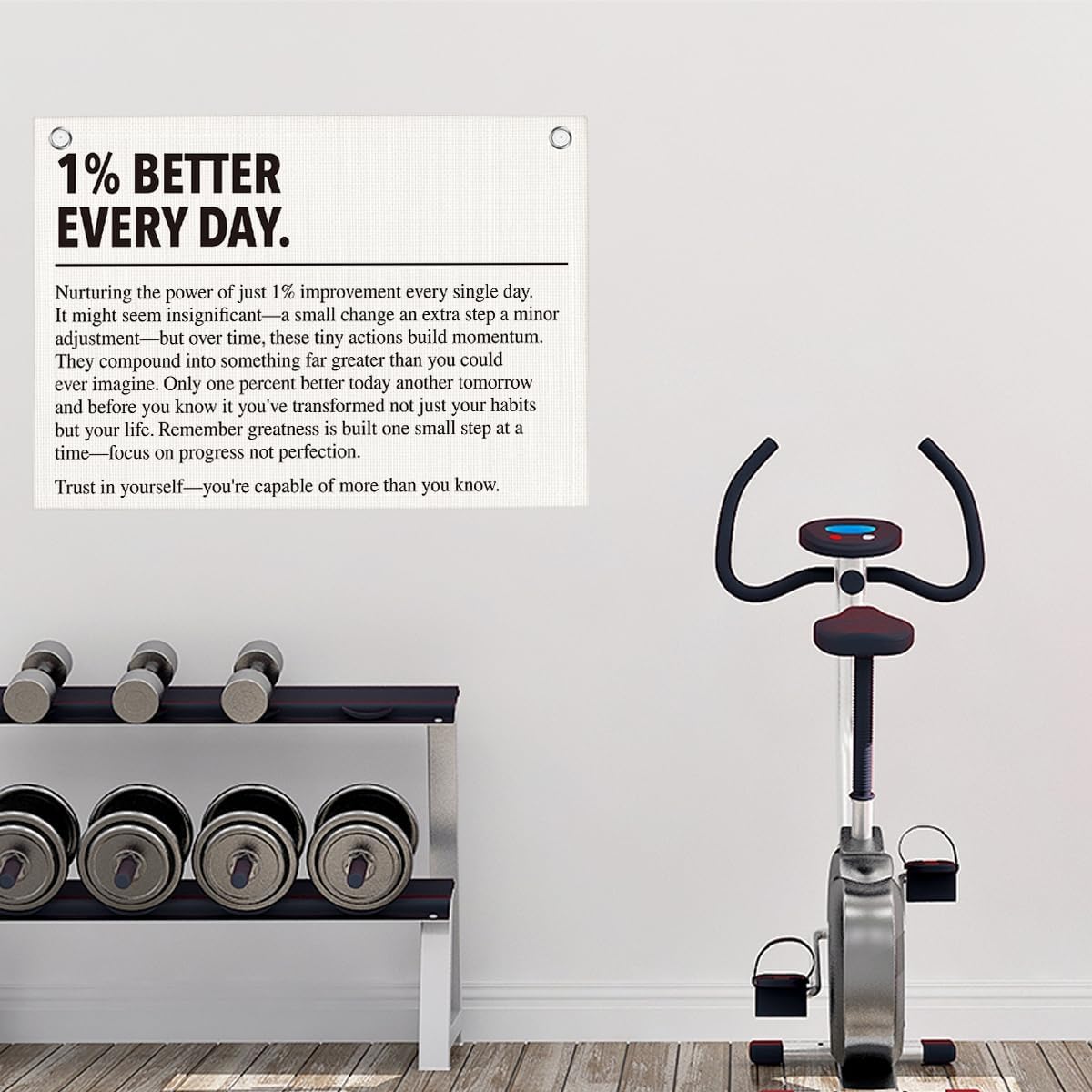 1% Better Every Day Gym Motivational Wall Art Banner Dorm Posters Gifts for Guys Men Women Gym Flag Decor for Home Gym Bedroom Workout Room 30x20 Inchs