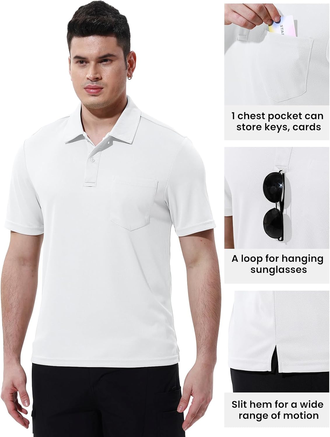 TBMPOY Men's Polo Shirts with Pocket Short Sleeve Quick Dry Casual Sports Outdoor Golf Shirt