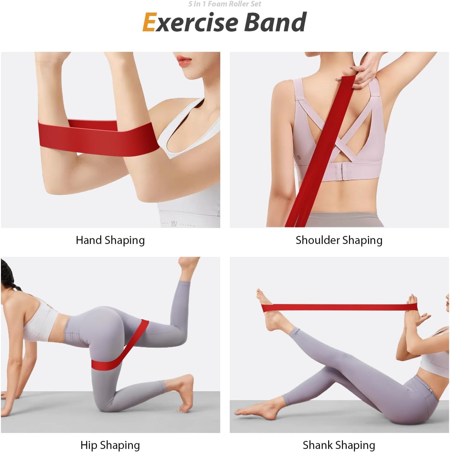 5 in 1 Foam Roller Set for Deep Tissue Muscle Massage, High Density Fitness Exercise Foam Roller, Massage Roller, Massage Ball, Resistance Band, for Whole Body (Pink-Black)