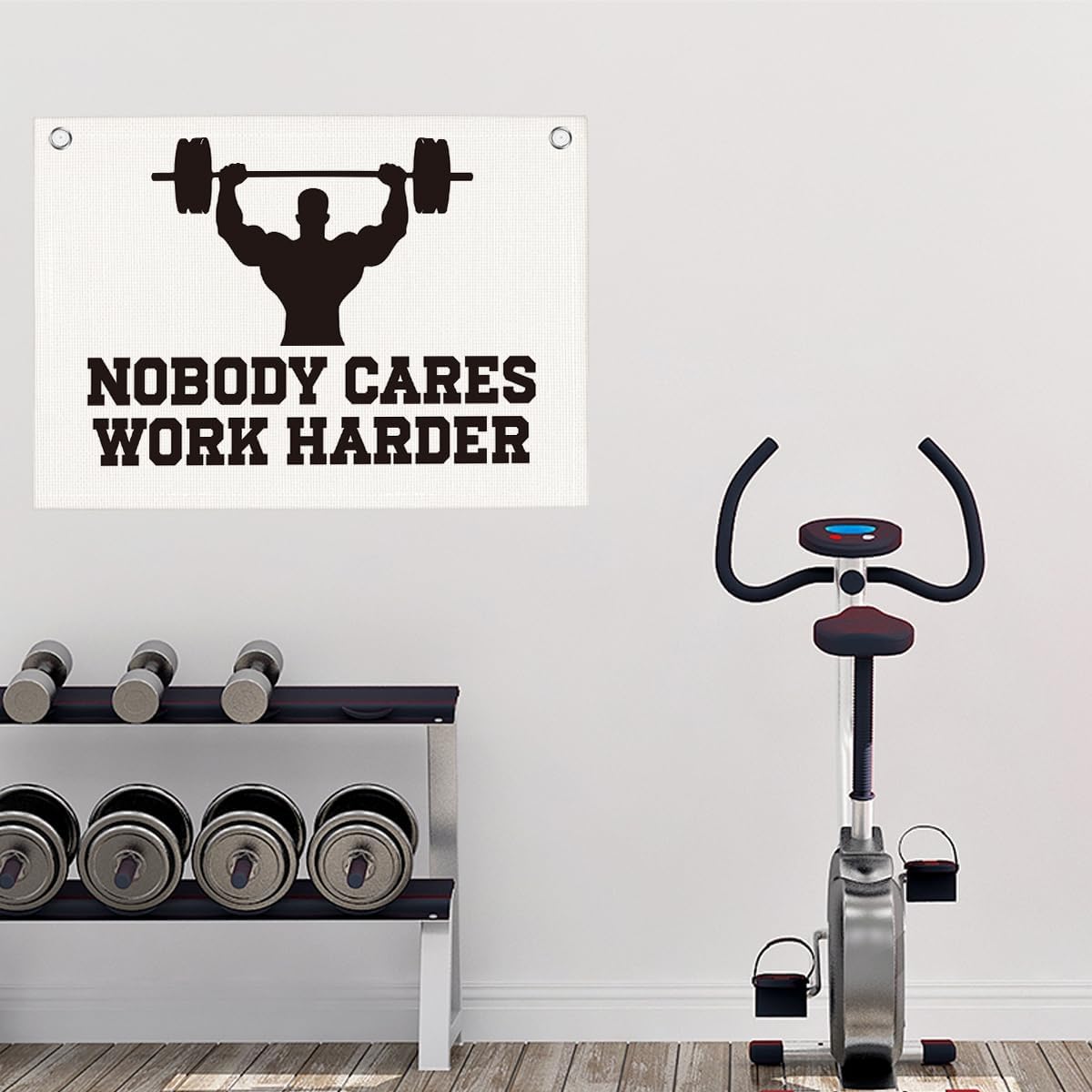 Nobody Cares Work Harder Gym Motivational Wall Art Banner Dorm Posters Gifts for Guys Men Women Gym Flag Decor for Home Gym Bedroom Workout Room 30x20 Inchs