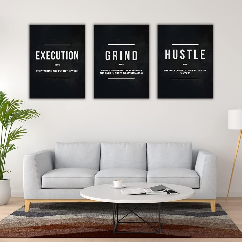 Success Canvas Painting Wall Art Quote Motivational Wall Art Execute Wall Decor 3 Pieces Black Poster Positive Inspirational Framed Artwork Prints Picture for Living Room Office 60''Wx 28''H