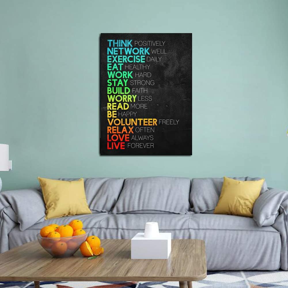 Motivational Canvas Wall Art Think Positively Mindset -Inspirational Office Wall Art Poster Quotes - Canvas Artwork Picture Print Framed for Home Office Bathroom Bedroom Wall Decor -12"x16"
