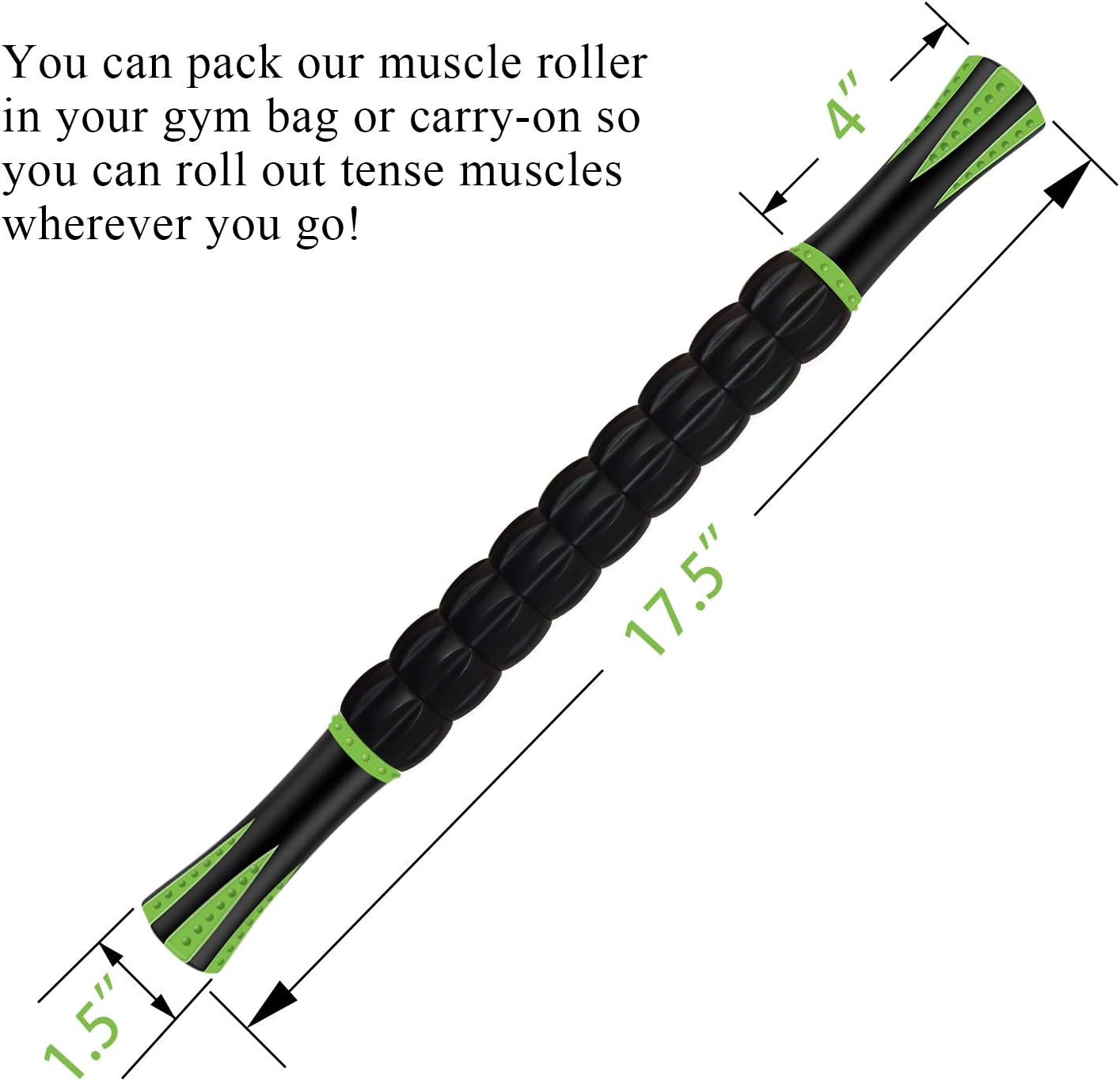 Muscle Roller Massage Roller Stick for Athletes, Help Reducing Muscle Soreness Cramping Tightness Leg Arms Back Calves Muscle Massager(Green - Black- 18 inch)
