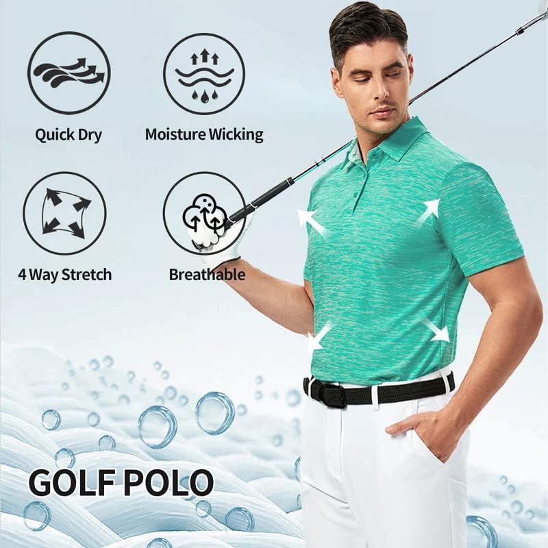 Damipow Premium Golf Shirts for Men Dry Fit Performance Polo Short Sleeve Collared Shirt