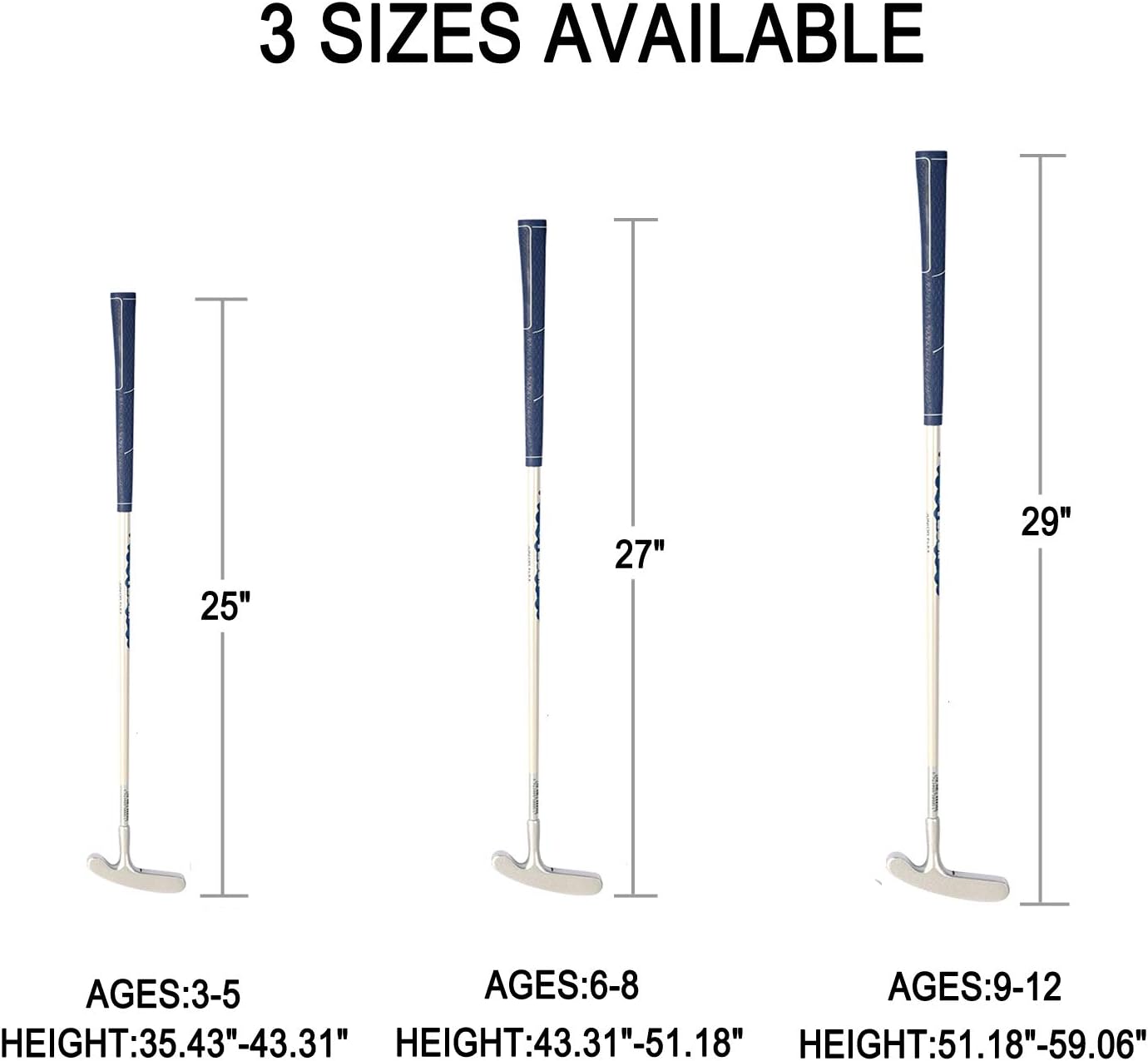 Acstar Two Way Junior Golf Putter Graphite Kids Putter Both Left and Right Handed Easily Use 3 Sizes to Choose Freely for Kids Ages 3-5 6-8 9-12