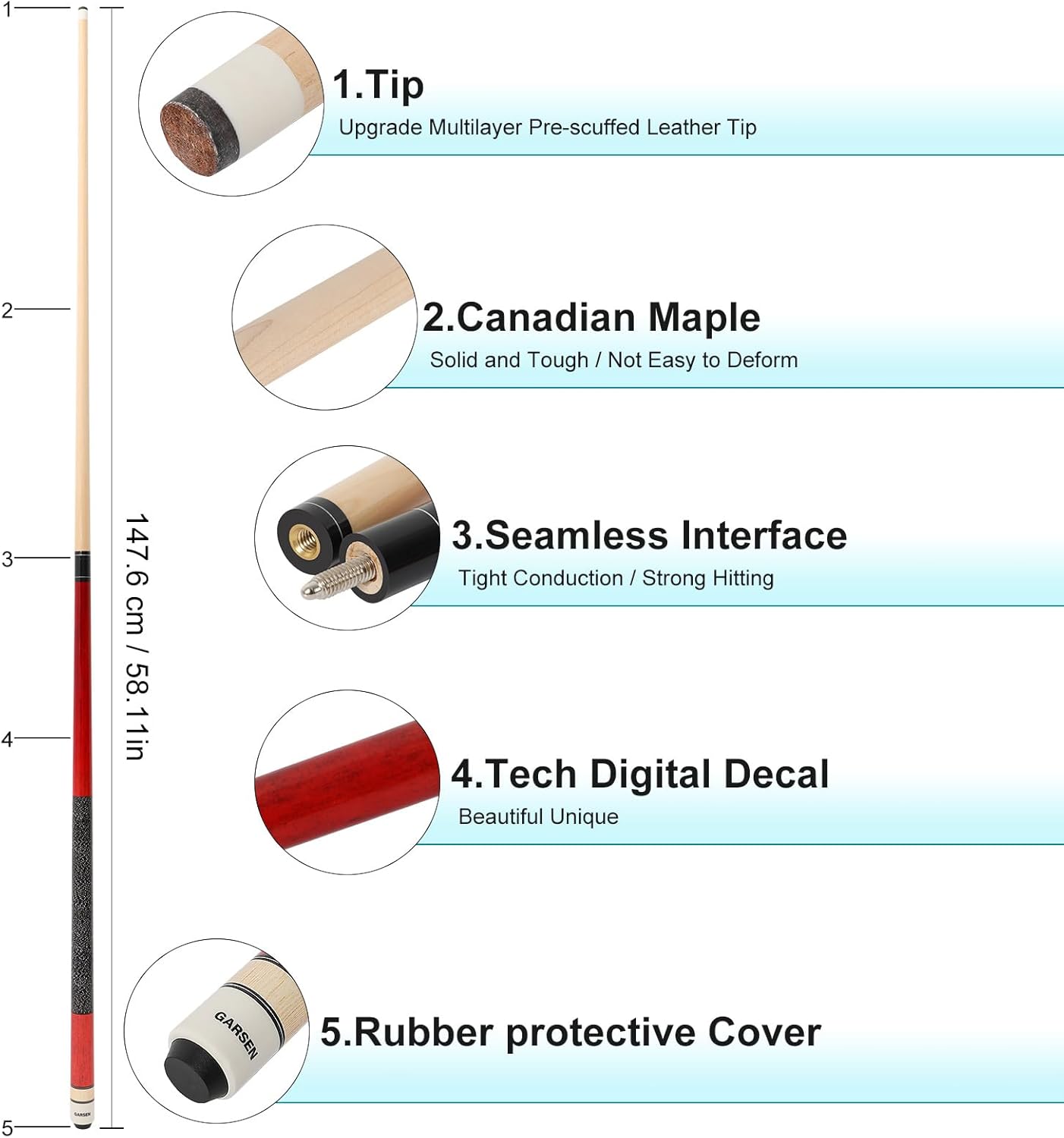 4 Pieces Pool Cue Stick 58 inch 18 oz 19 oz 20 oz 21 oz Billiard House Bar Pool Stick