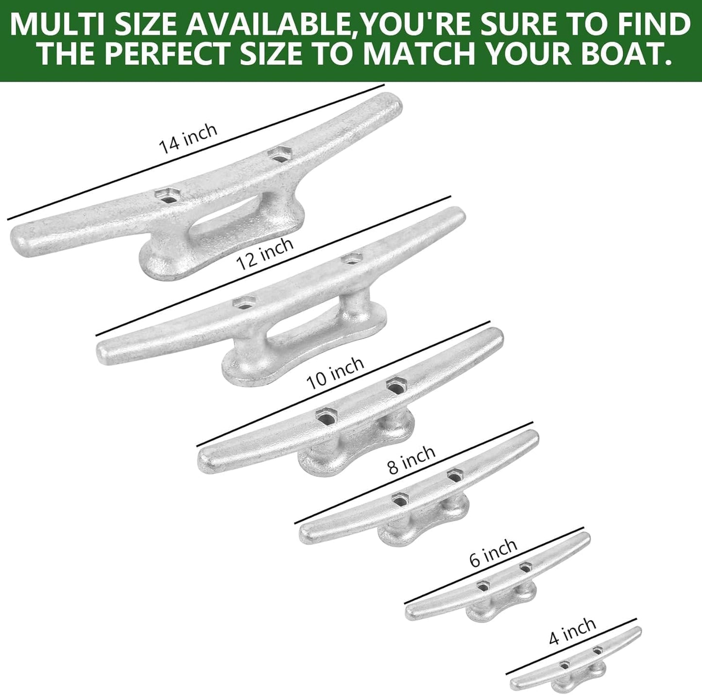 6/8/10/12/14 inch Dock Cleats With Bolts,Hot Dipped Galvanized Cast Iron Boat Cleats,Rope Cleat Boat Dock Cleats for Boat Docks,Decks,Piers for Tying up Boats,Marine Decor(1,2,4,5,6,8,10,12 Pack)