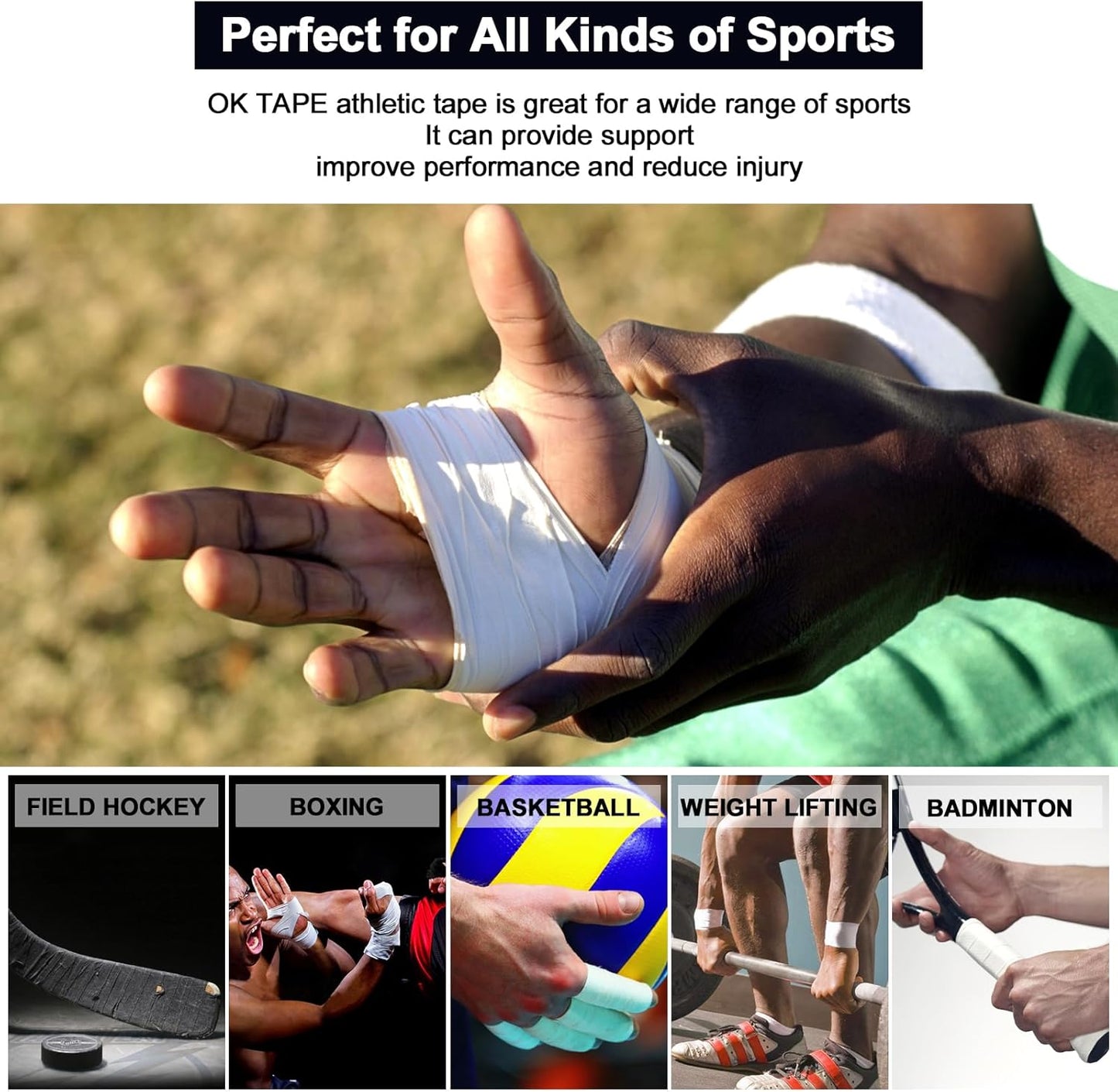OK TAPE Athletic Sports Tape(4 Packs) - 45ft Per Roll Very Strong Tape for Athlete & Sport Trainers & First Aid Injury Wrap, Perfect for Fingers Ankles Wrist on Bat, Hockey Stick - Yellow