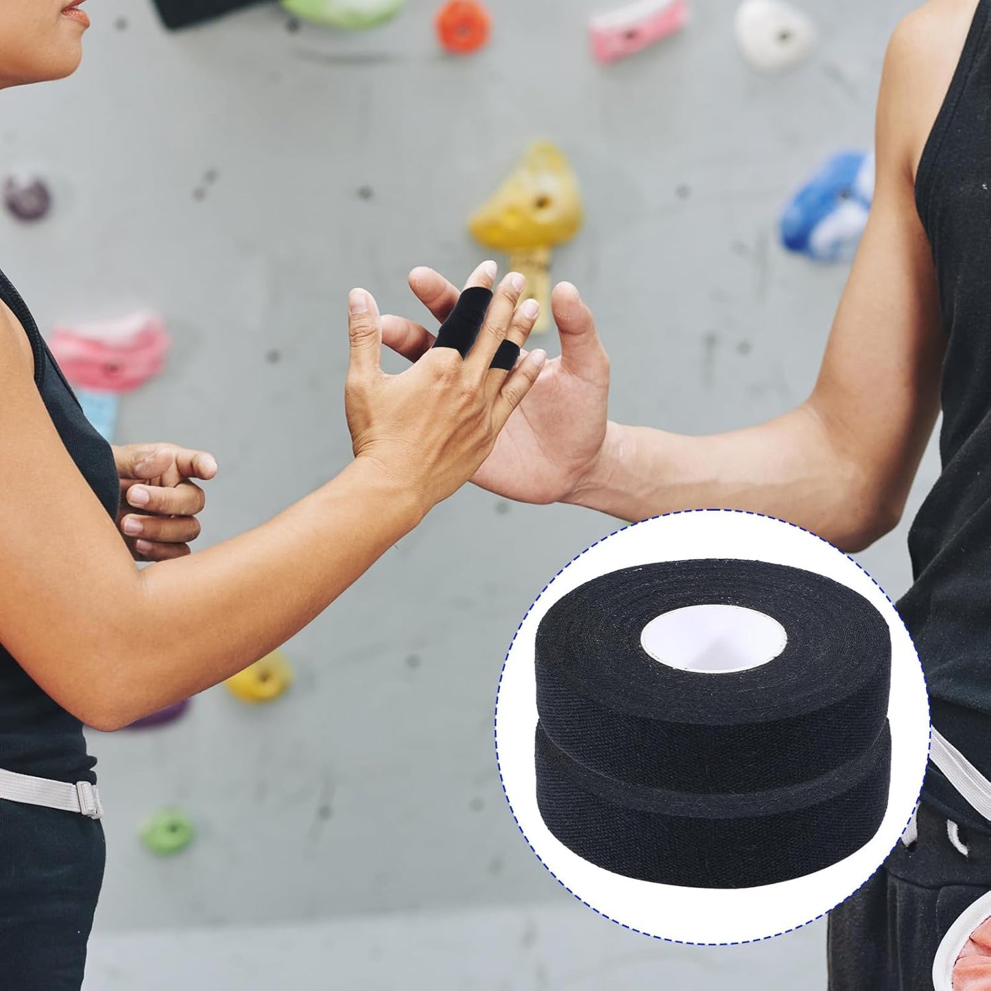 2 Rolls Finger Tape, Extra Strong Adhesive 0.6-Inch x 32-feet Athletic Tape for Fingers, Hands, & Toes, Rock Climbing Tape, Skin-Friendly Sports Tape for Outdoor Sports Climbing Football (Black)