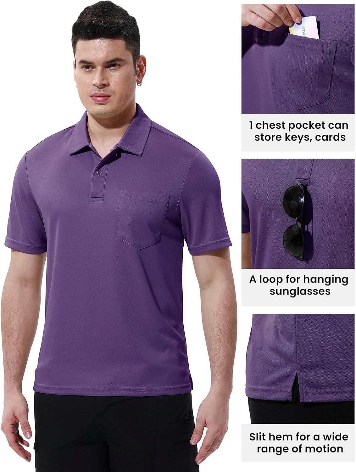TBMPOY Men's Polo Shirts with Pocket Short Sleeve Quick Dry Casual Sports Outdoor Golf Shirt