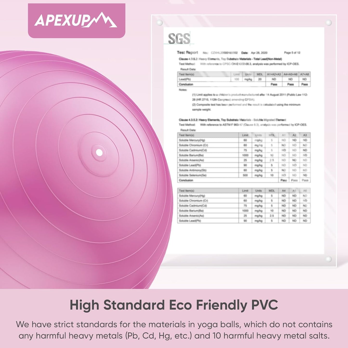 APEXUP Yoga & Pilates Ball - Anti Slip Heavy Duty Gym Ball for Fitness, Balance & Core Workout