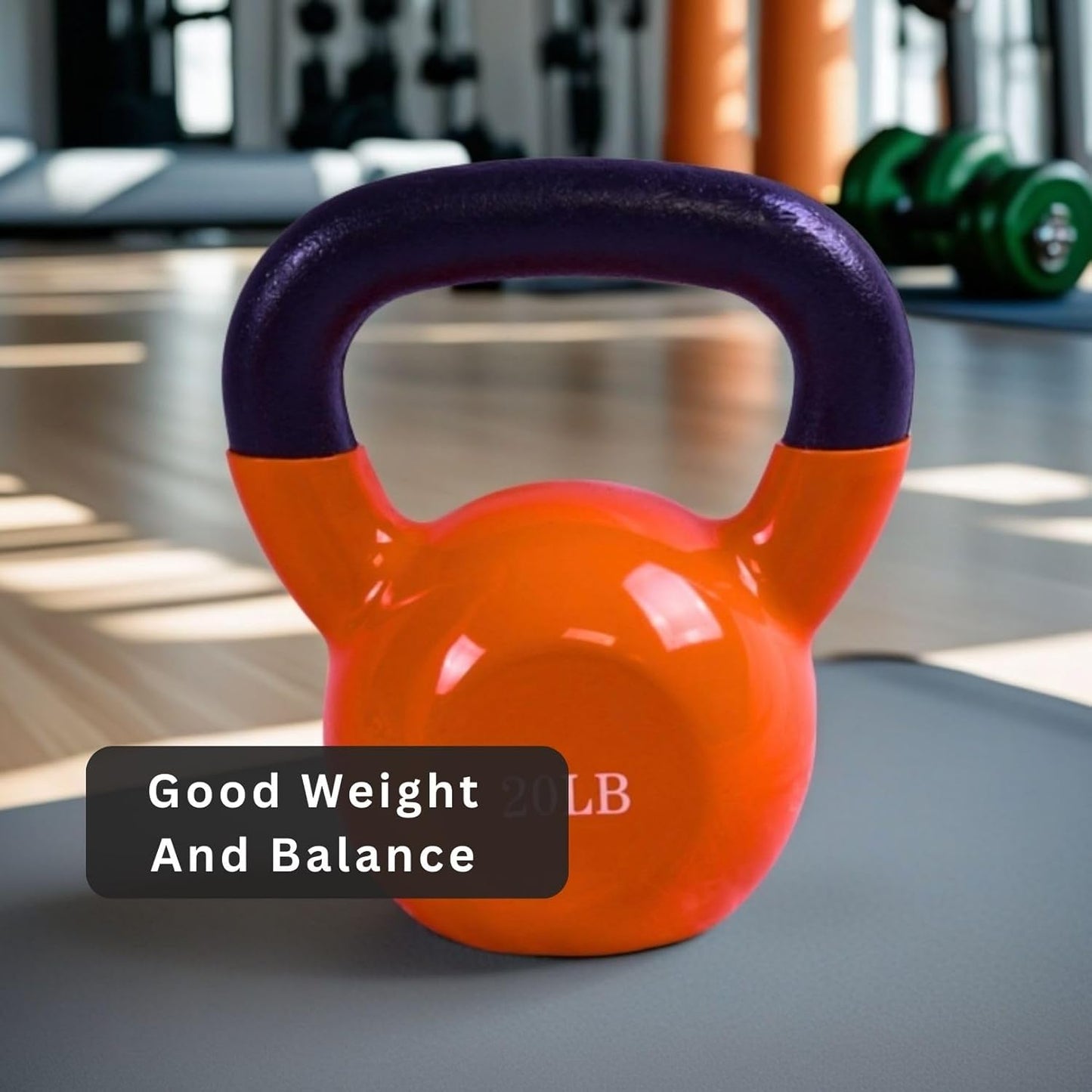 BESEA Orange Vinyl Coated Kettlebell 20~45LBS, Wide Grip Handle, Stable Flat Base, Strength Training, Durable kettle bells