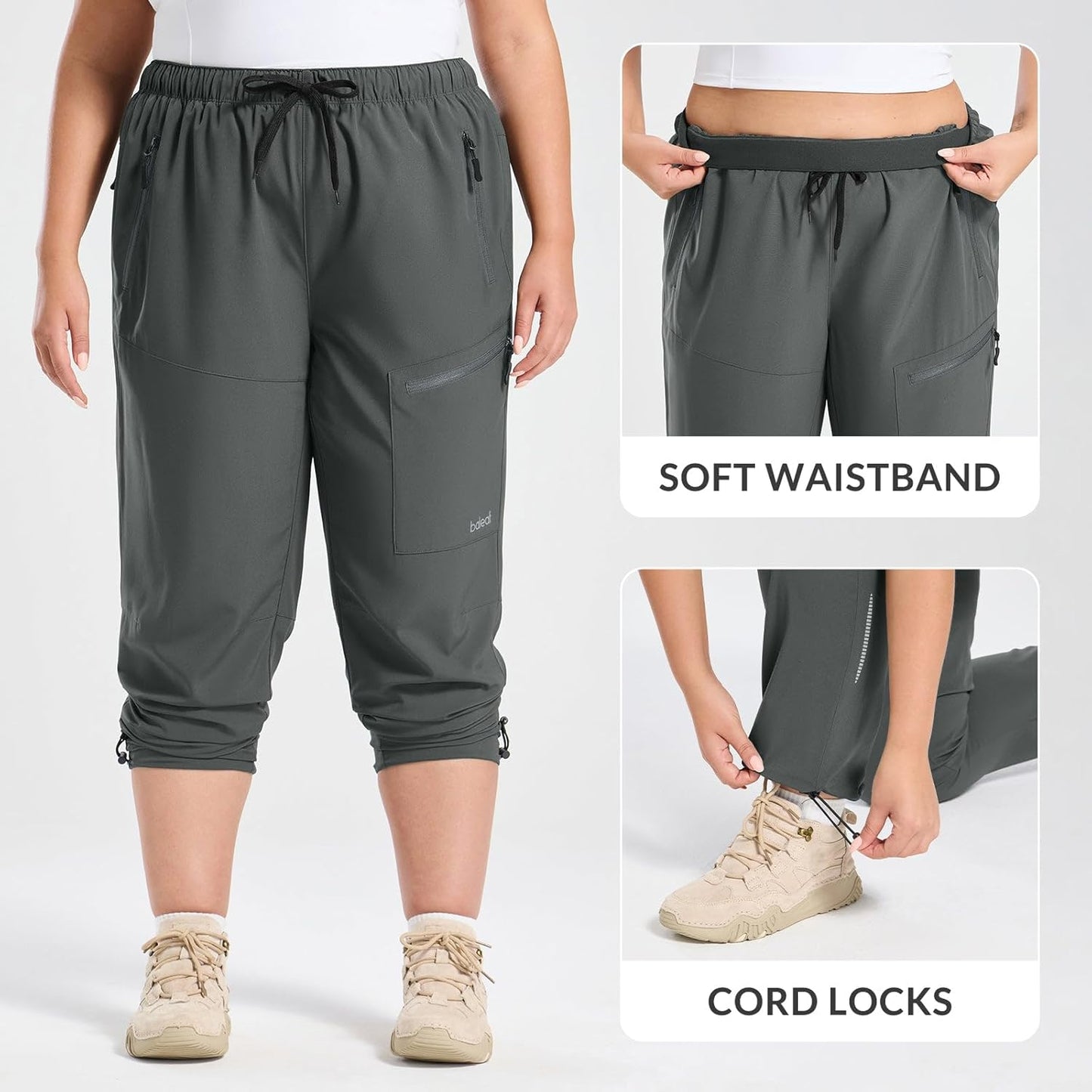 baleaf Plus Size Pants for Women Hiking Cargo Water Resistant UPF 50+ Cargo Joggers Zipper Pockets