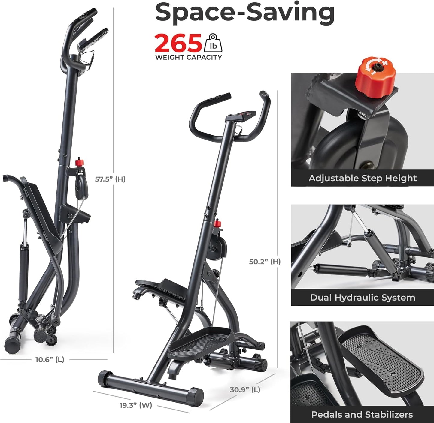 Sunny Health & Fitness Stair Stepper w/Handlebar, Extended Step Range Climber Machine for Legs, Core and Glute Workouts, Connection with Free SunnyFit® App