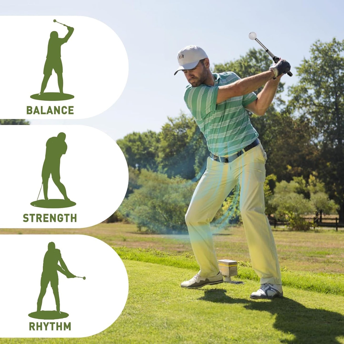 Retractable Golf Swing Training Aid, Golf Grip Trainer & Golf Swing Trainer for Warm-up, Right-Handed Golf Club for Indoor Practice, Golf Accessories - Strength & Tempo Training for Chipping Hitting