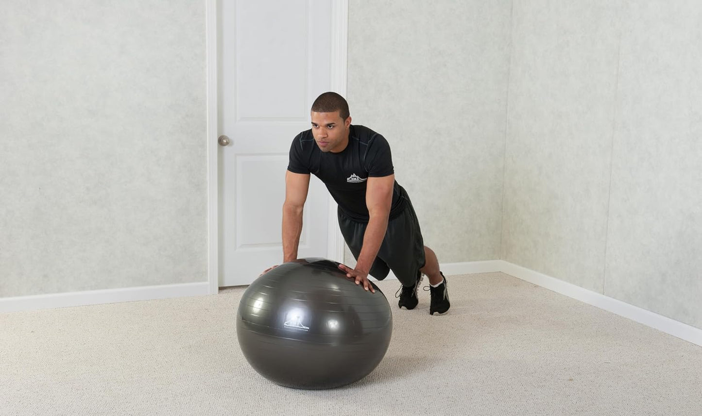 Black Mountain Products Professional Grade Exercise Stability Yoga Ball, Foot Pump, Ball Plug, Plug Puller, 2000 Pounds Static Weight Capacity Antiburst