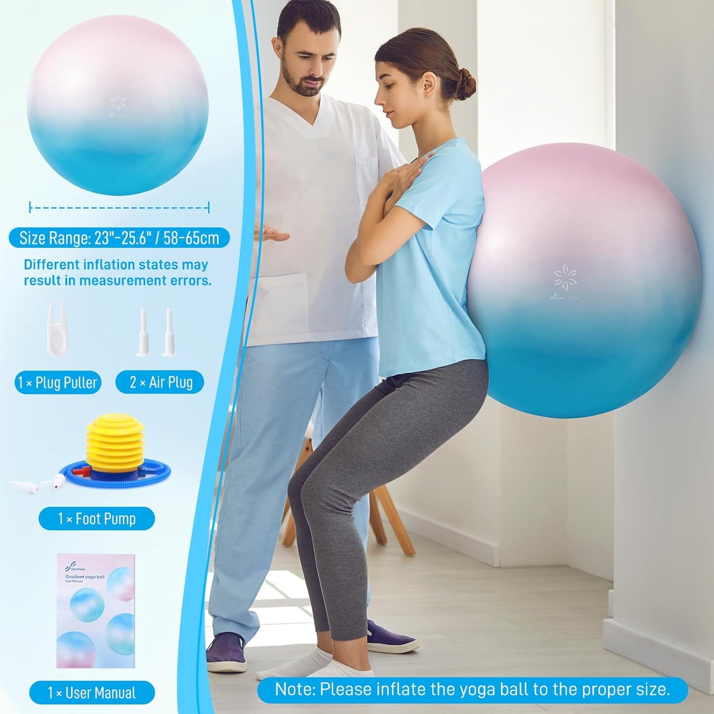 Sportneer Extra Thick Exercise Ball - 25.6''Yoga Ball with Quick Pump - Anti-Burst and Slip Resistant Fitness Ball Chair for Pregnancy and Physical Therapy