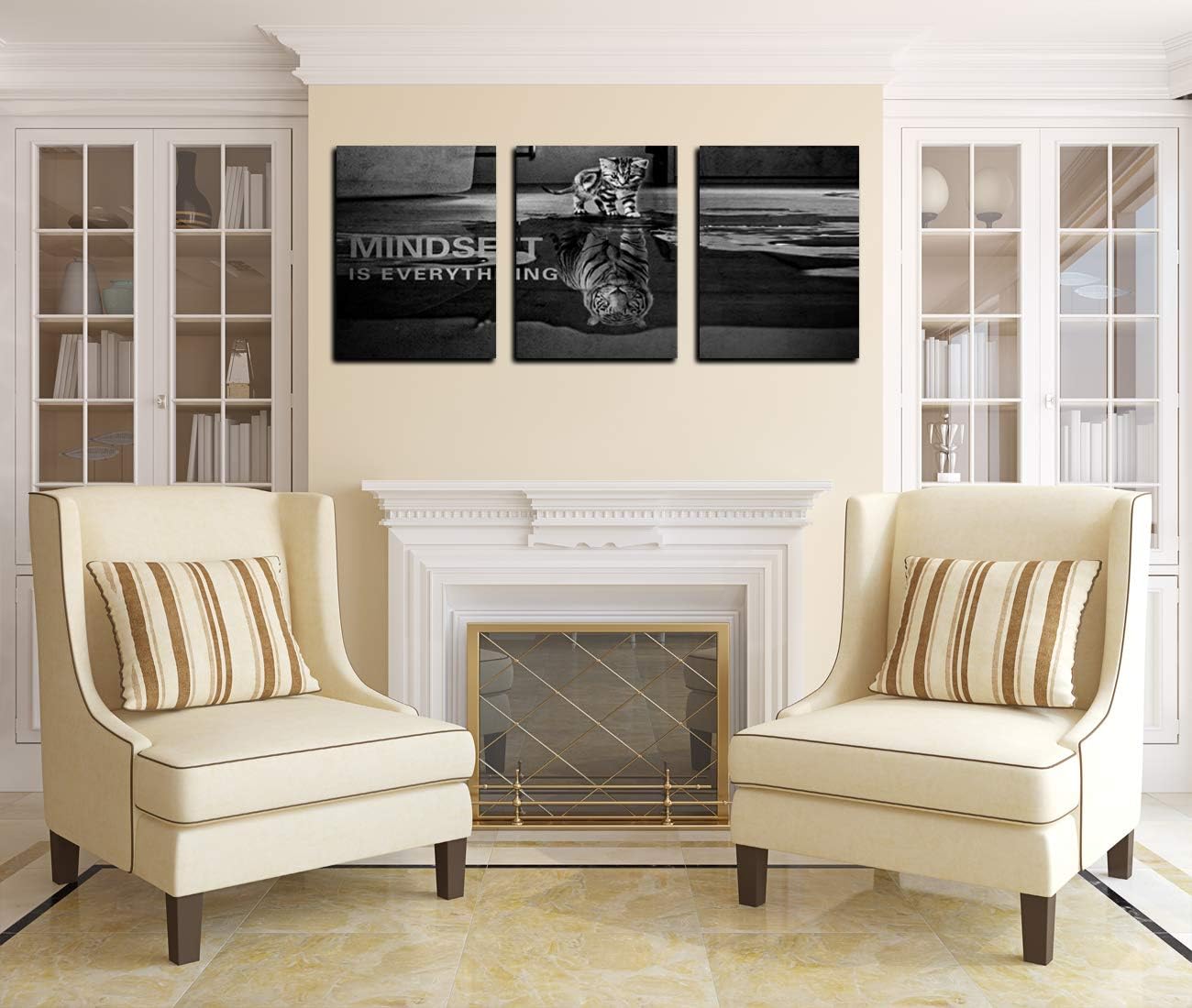 Yetaryy Inspirational Canvas Wall Art Large 3 Pieces Motivational Wall Art Picture Mindset is Everything Wooden Framed Artwork Entrepreneur Quotes Inspiration Wall Decor Painting Picture Wall Ar Hang,