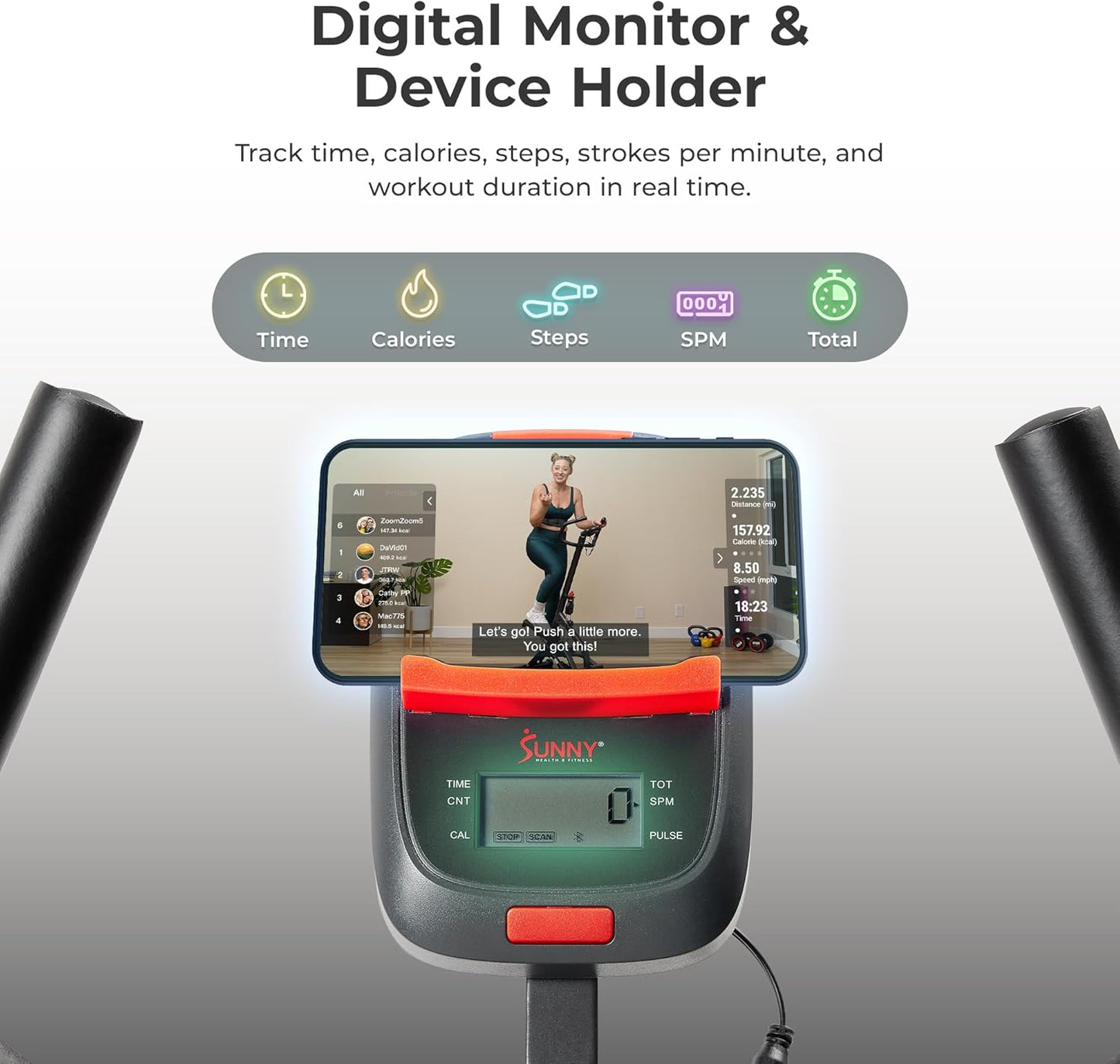 Sunny Health & Fitness Stair Stepper w/Handlebar, Extended Step Range Climber Machine for Legs, Core and Glute Workouts, Connection with Free SunnyFit® App