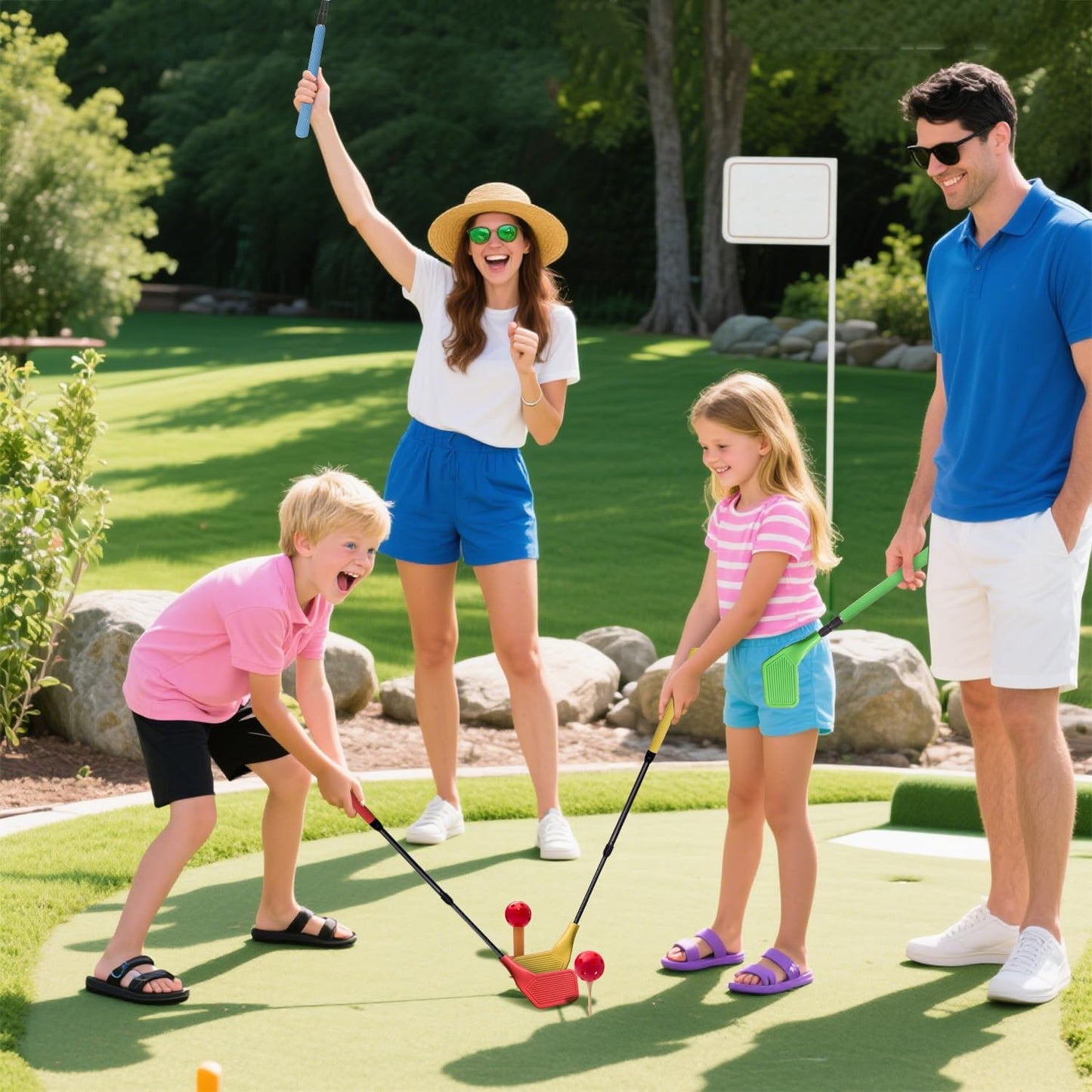 Kids Golf Club Set, Adjustable Backyard Outdoor Indoor Golf Clubs with Oversized Club Heads for Kids, Juniors, and Family Play Golf Game in Grass, Parks, Yards (Green)
