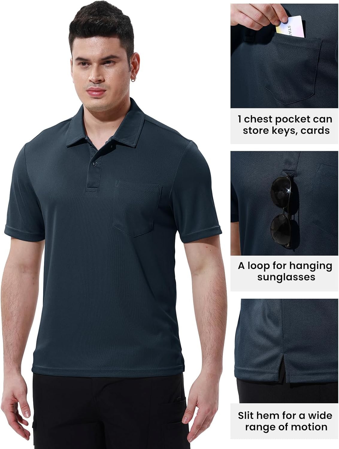 TBMPOY Men's Polo Shirts with Pocket Short Sleeve Quick Dry Casual Sports Outdoor Golf Shirt