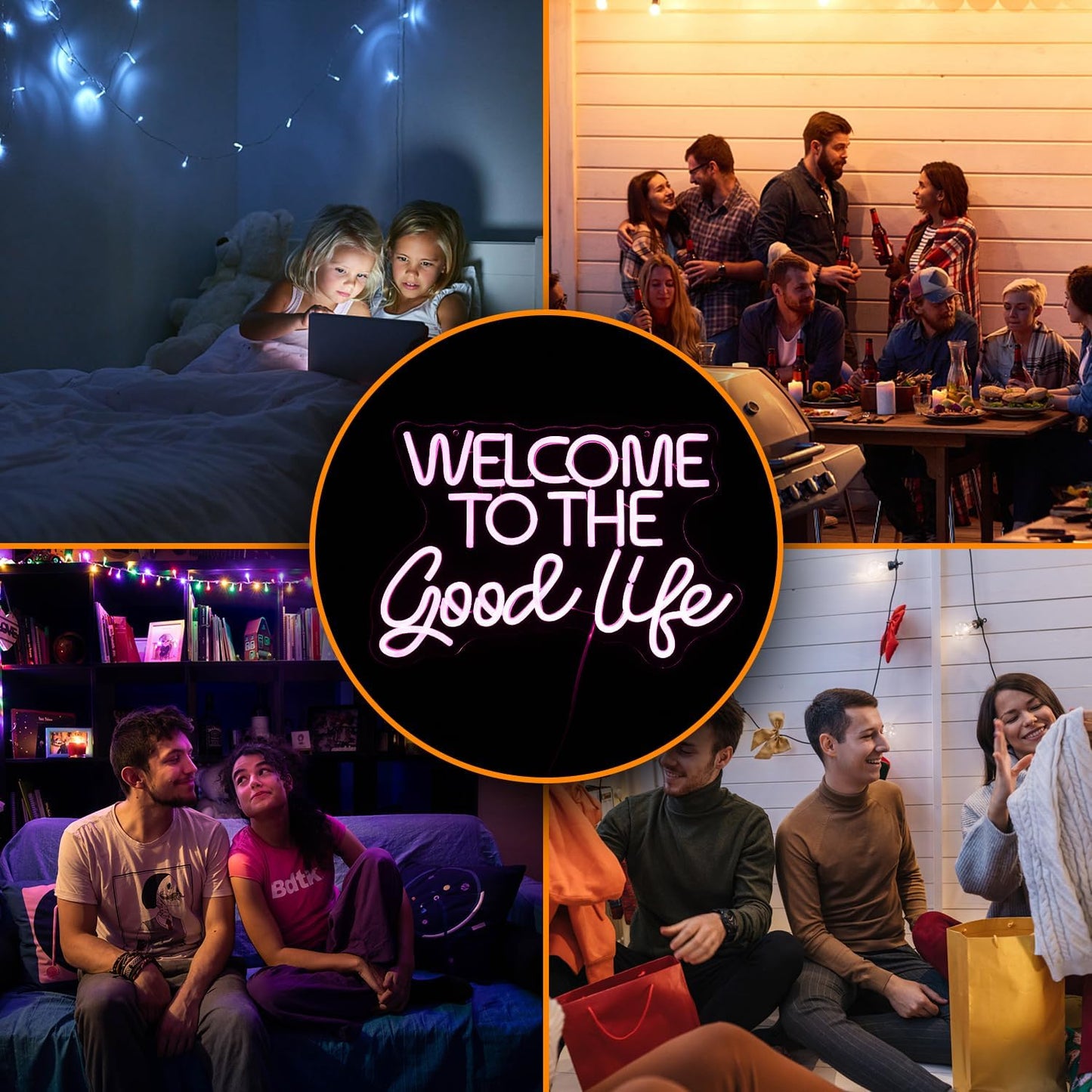 Welcome To The Good Life Neon Sign Letter LED Neon Lights Dimmable USB Powered 16.5’’X11’’Cool Wall Decorative Light Bedroom Kids Room Birthday Party Bar Decoration Gifts for Friend(Pink)