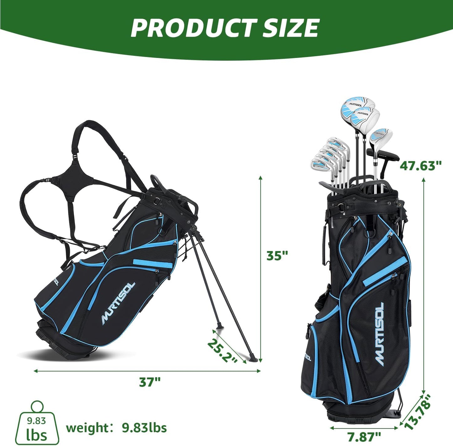 10 Pieces Complete Mens Womens Golf Clubs Set Right Hand for Men Women Includes Stand Bag with Rain Hood, 1#Driver 3#Wood #5 Hybrid,with 3 Head Covers, 6# 7# 8# 9# PW# Irons and Putter