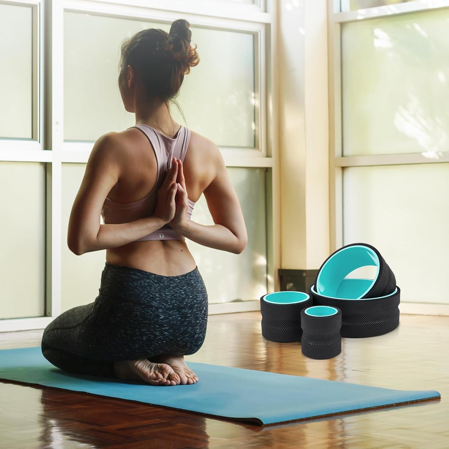 6 Pcs Back Roller Wheel Foam Padded Back Stretcher Wheel, Relaxation Yoga Roller with Carrying Bag and Upper Posture Corrector, for Pain Relief, Muscle Massage, Physical Therapy Exercise