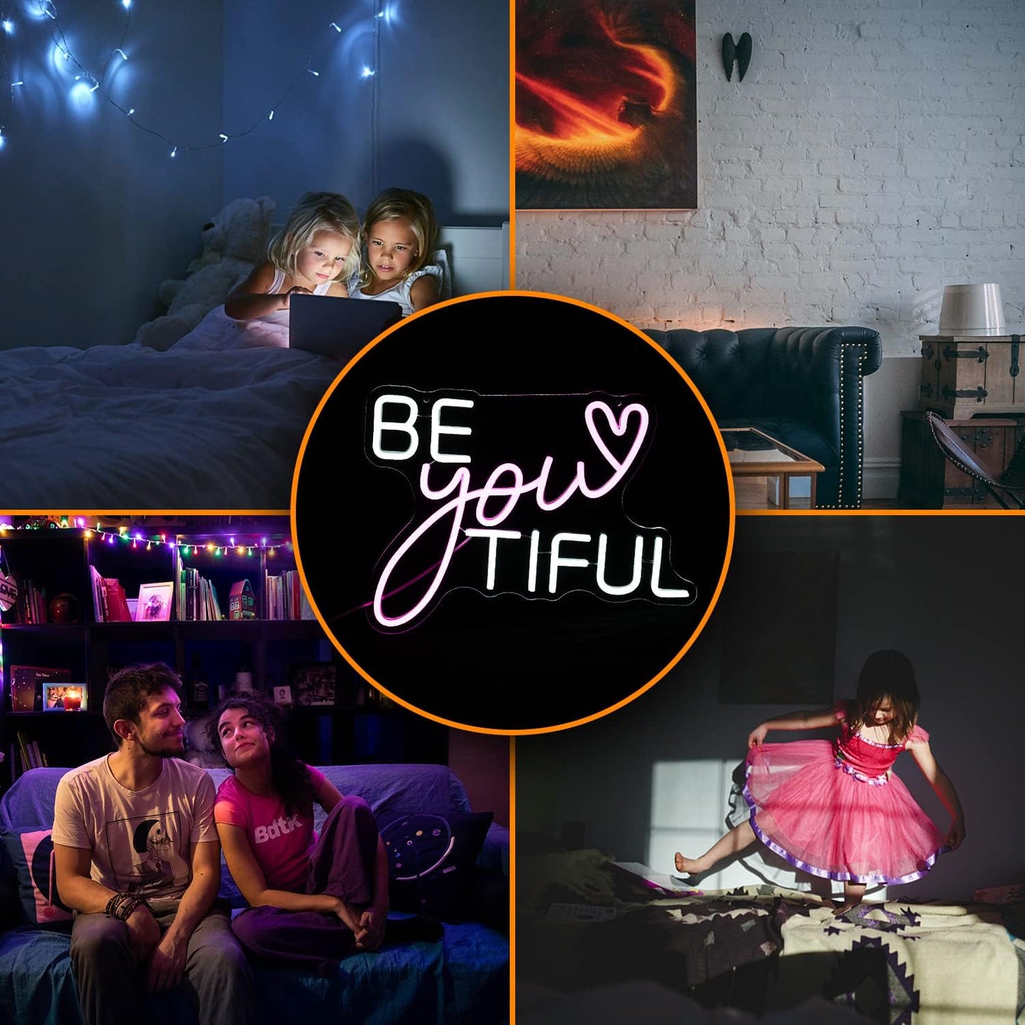 Be Your Tiful Neon Sign Dimmable Letter Neon Signs White Pink Wall Decorative Lights Powered USB with Switch for Bedroom Kid Room Shop Apartment Birthday Party Wedding (15.7’’X11.8’’)