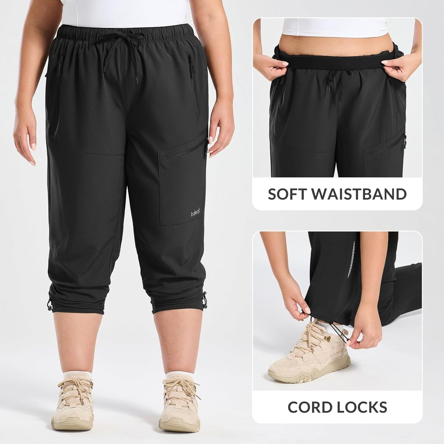 baleaf Plus Size Pants for Women Hiking Cargo Water Resistant UPF 50+ Cargo Joggers Zipper Pockets
