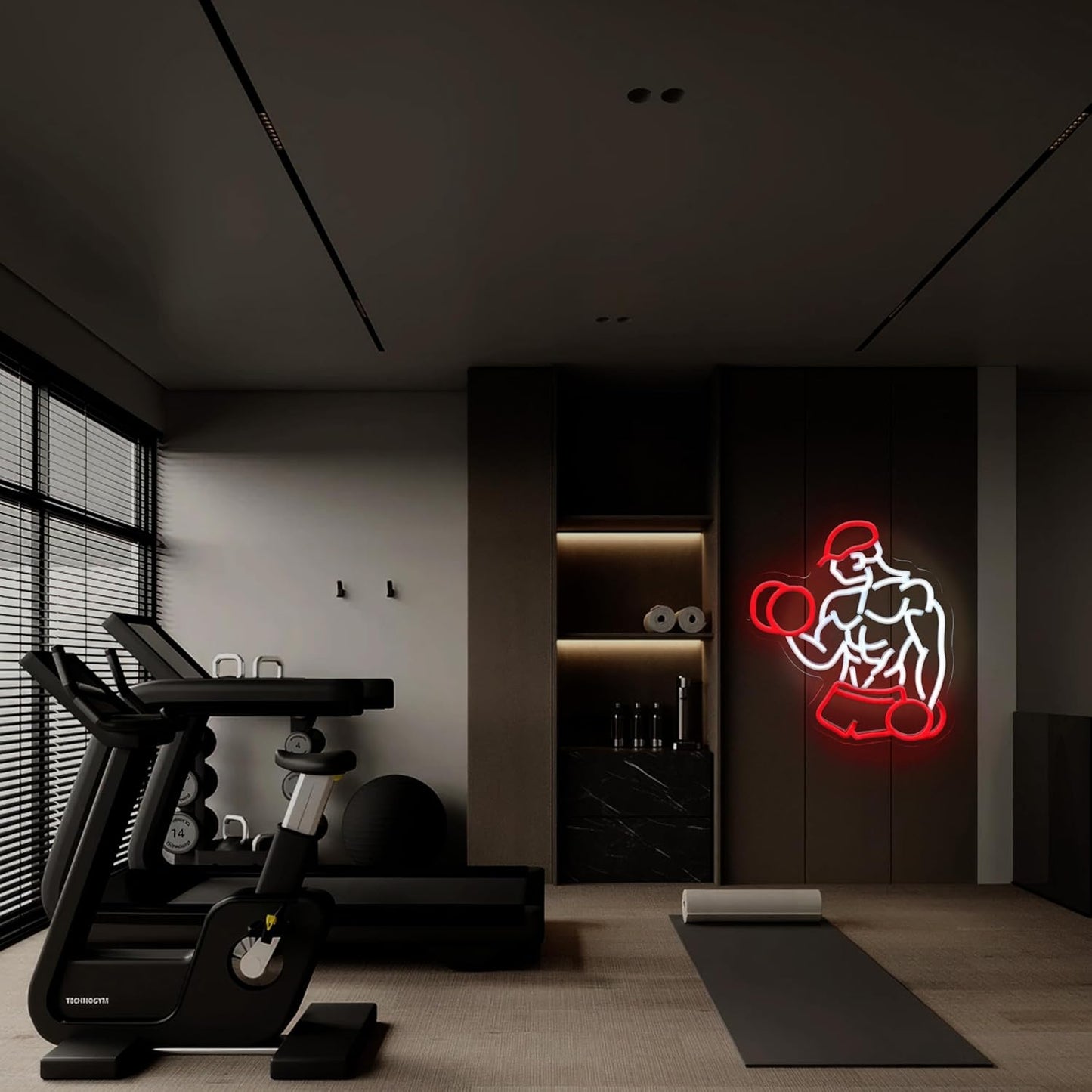 Home Gym Neon Sign Man lifting Dumbbell Build Muscle Led Light Up Sign Dimmable Gym Lighting for Home Gym Decor Men Cave Gifts 12.5"×12.8"