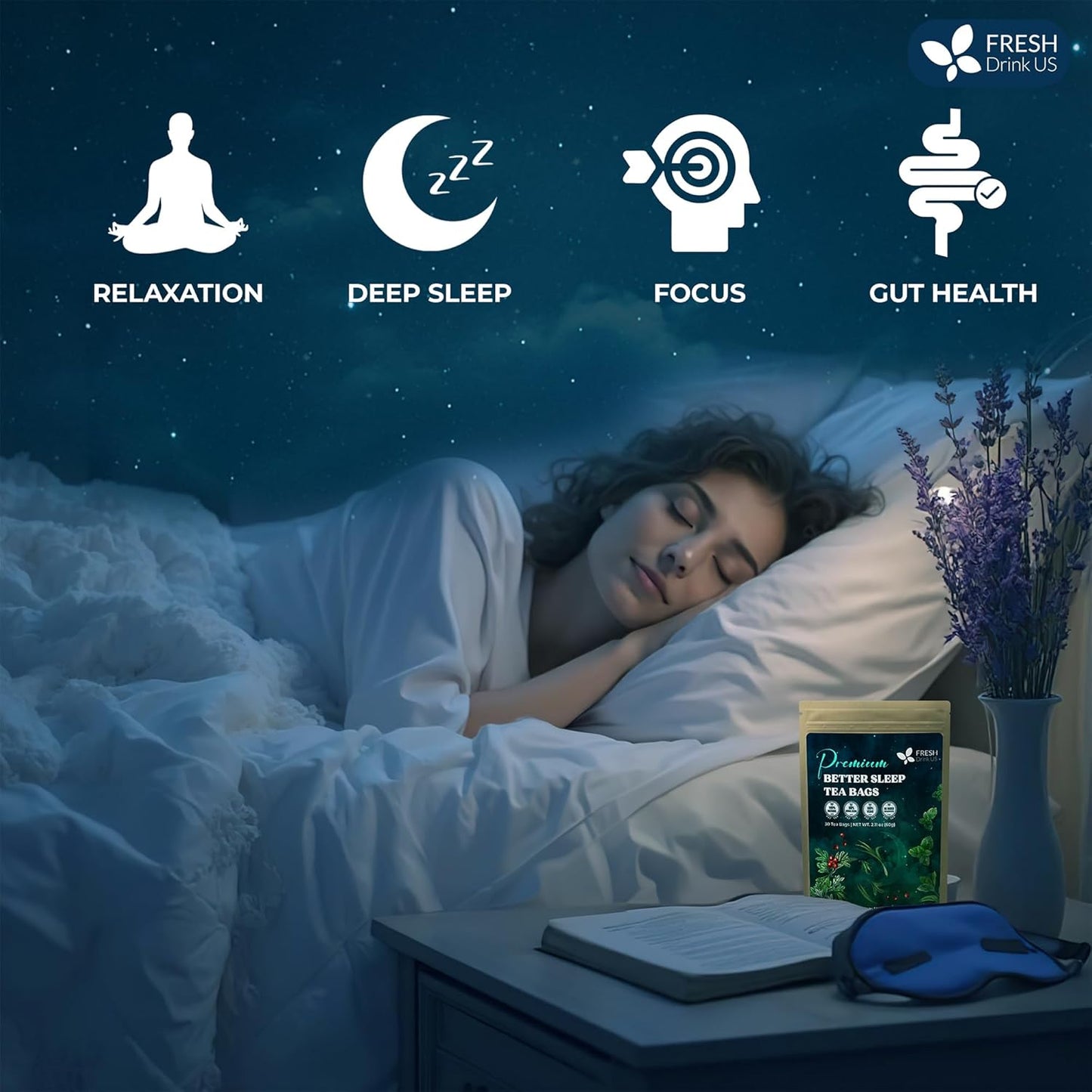 FreshDrinkUS, Premium 55 Tea Bags Better Sleep Herbal Tea | Caffeine-Free Loose Leaf Blend with Spearmint Leaves, Lemongrass Leaves, and Hawthorn Berry β Naturally Refreshing and Aromatic.