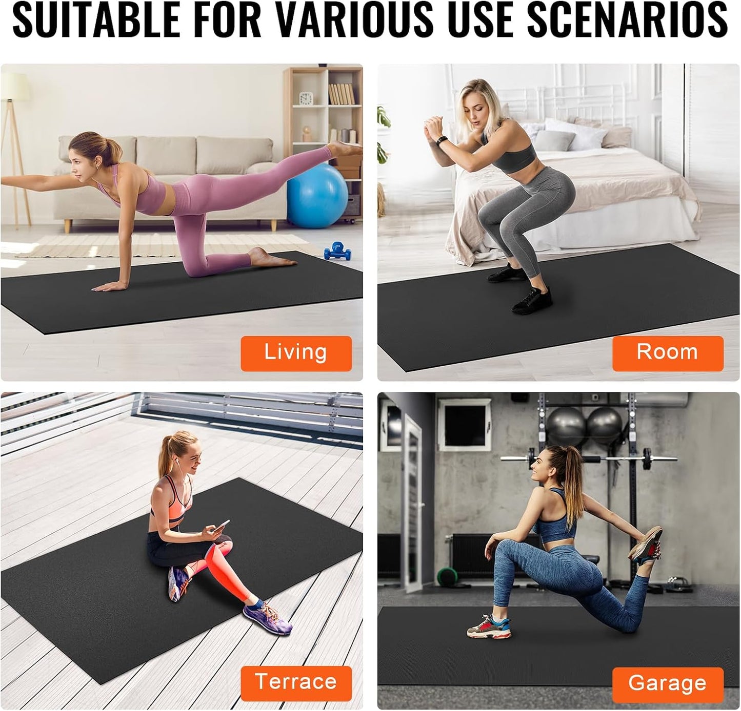 VEVOR Large Exercise Mat, Non Slip High Density Premium Yoga Mat, Exercise Yoga Mat for Men Women, Fitness & Exercise Mat with Bag & Carry Strap, for All Types of Home Yoga, Pilate & Floor Workout