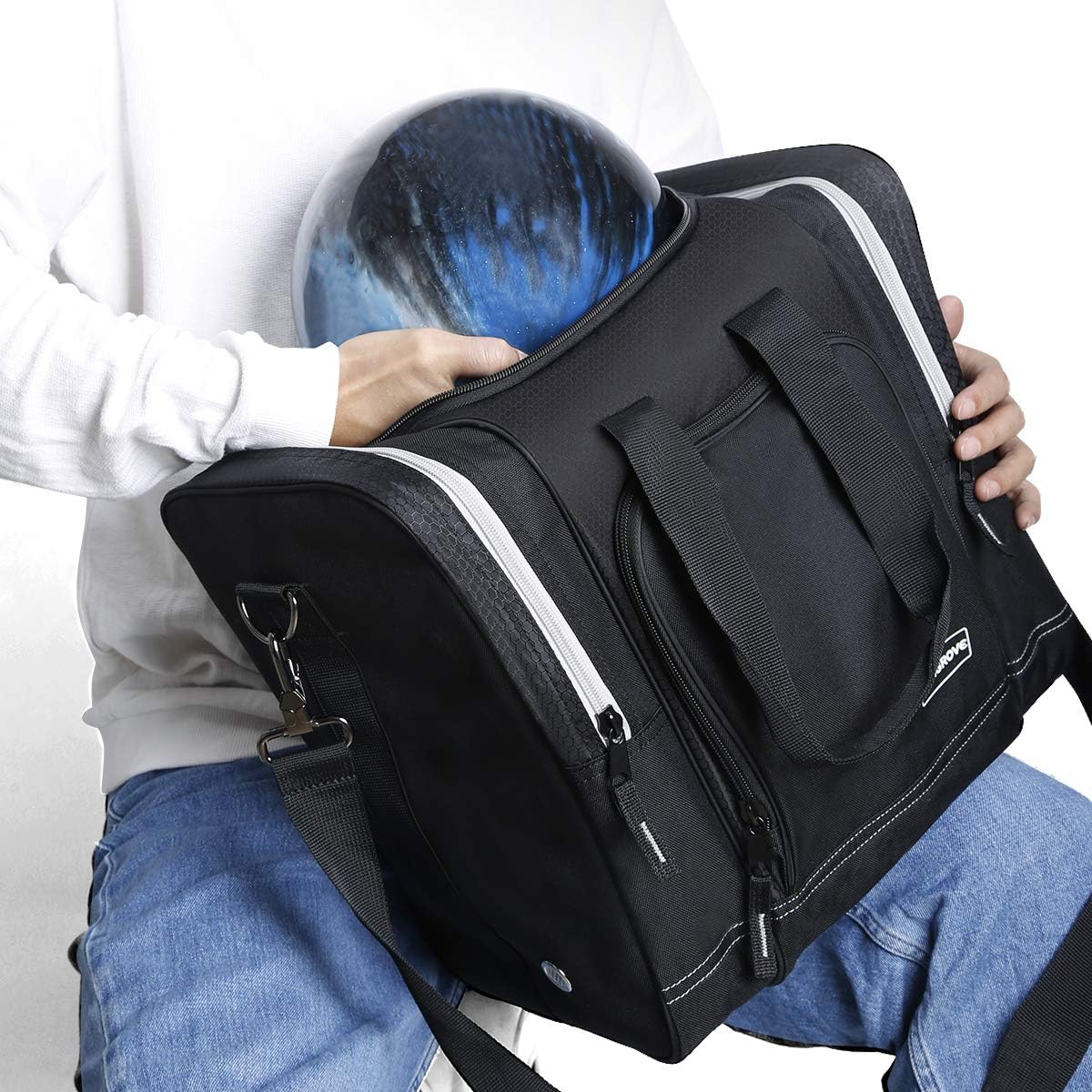 Mangrove Bowling Ball Bag for Single Ball, 2020 Bowling Ball Tote Bowling Bag with Padded Ball Holder - Fits Bowling Shoes Up to Mens Size 14 and Accessories (Black)