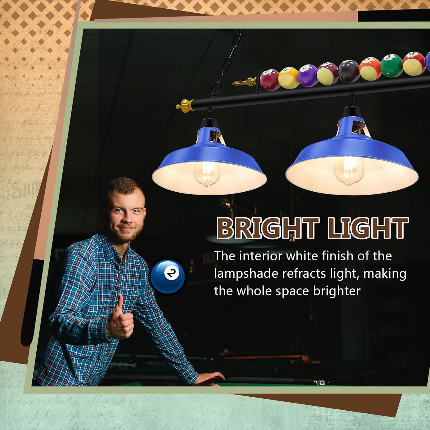 3 Lights Adjustable Pool Table Lights for 7'-8' Billiard Light Hanging Pool Table Light Fixture Lighting Pendant Lamp with Metal Shades for Game Rooms, Bulb Not Included (Royal Blue)