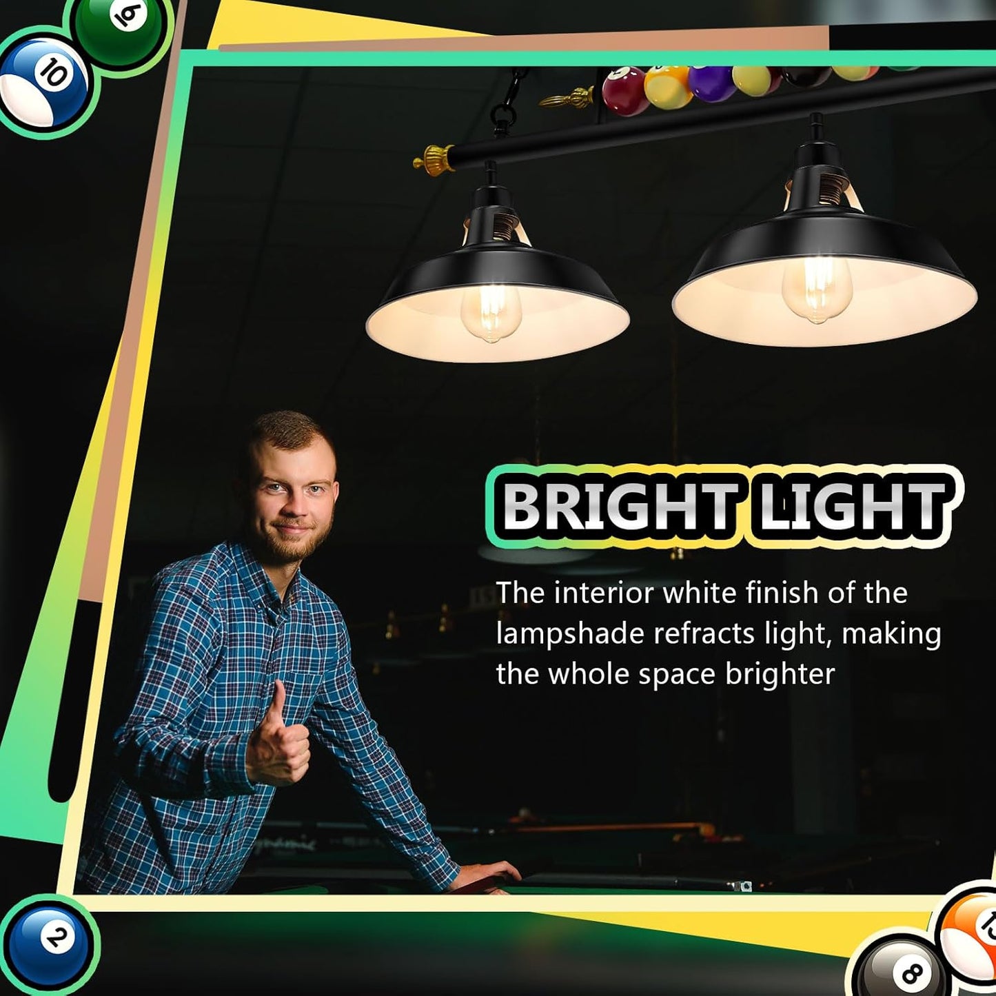 Adjustable Pool Table Lights for 7'-8' Billiard Light Hanging Pool Table Light Fixture Lighting Pendant Lamp with Metal Shades for Game Rooms (Bulb Not Included)(3 Lights)