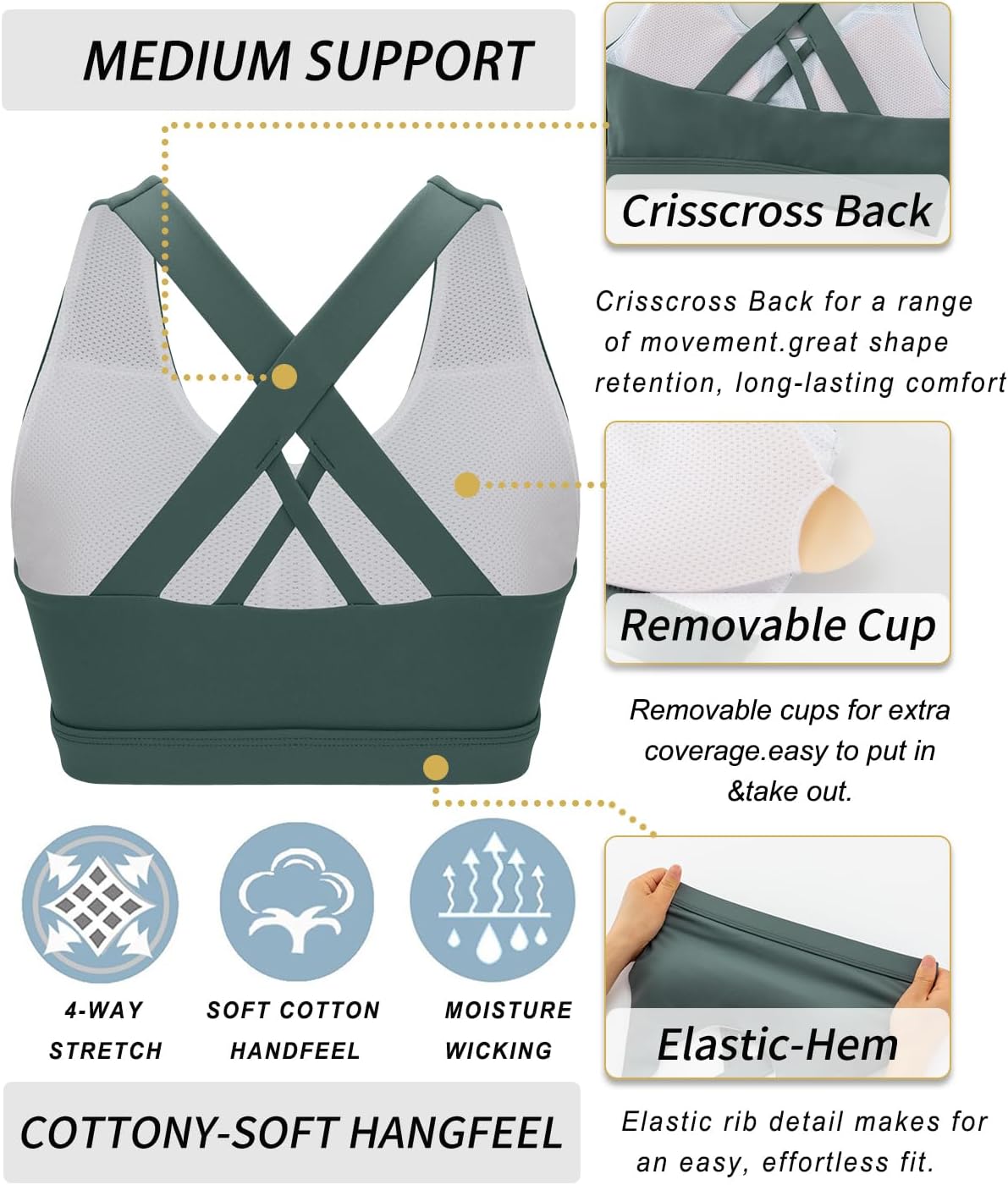 RUNNING GIRL Sports Bra for Women, Criss-Cross Back Padded Strappy Sports Bras Medium Support Yoga Bra with Removable Cups