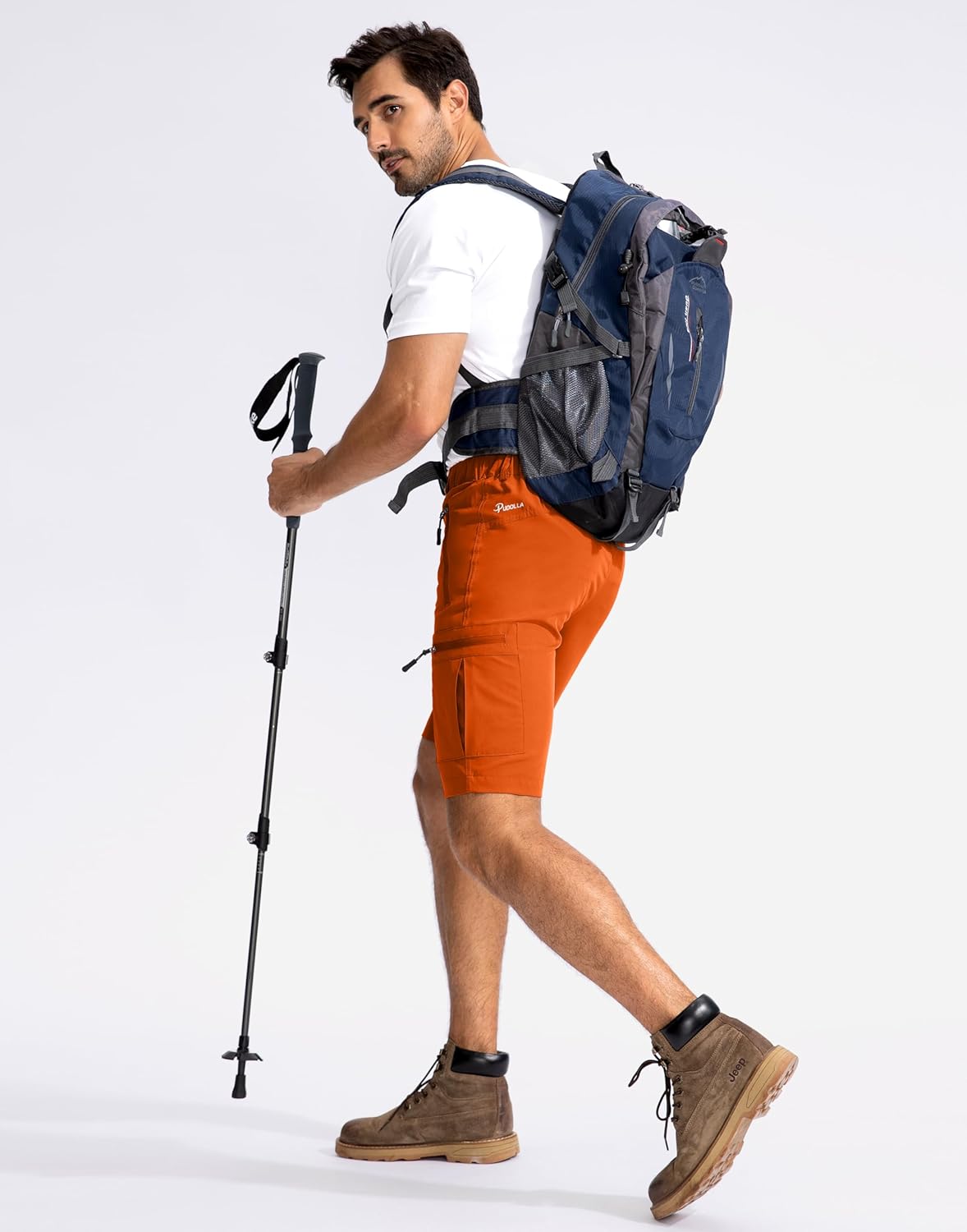 Pudolla Men's Hiking Cargo Shorts 9" Lightweight Outdoor Work Shorts for Men Travel Golf Camping Casual with 5 Zipper Pockets