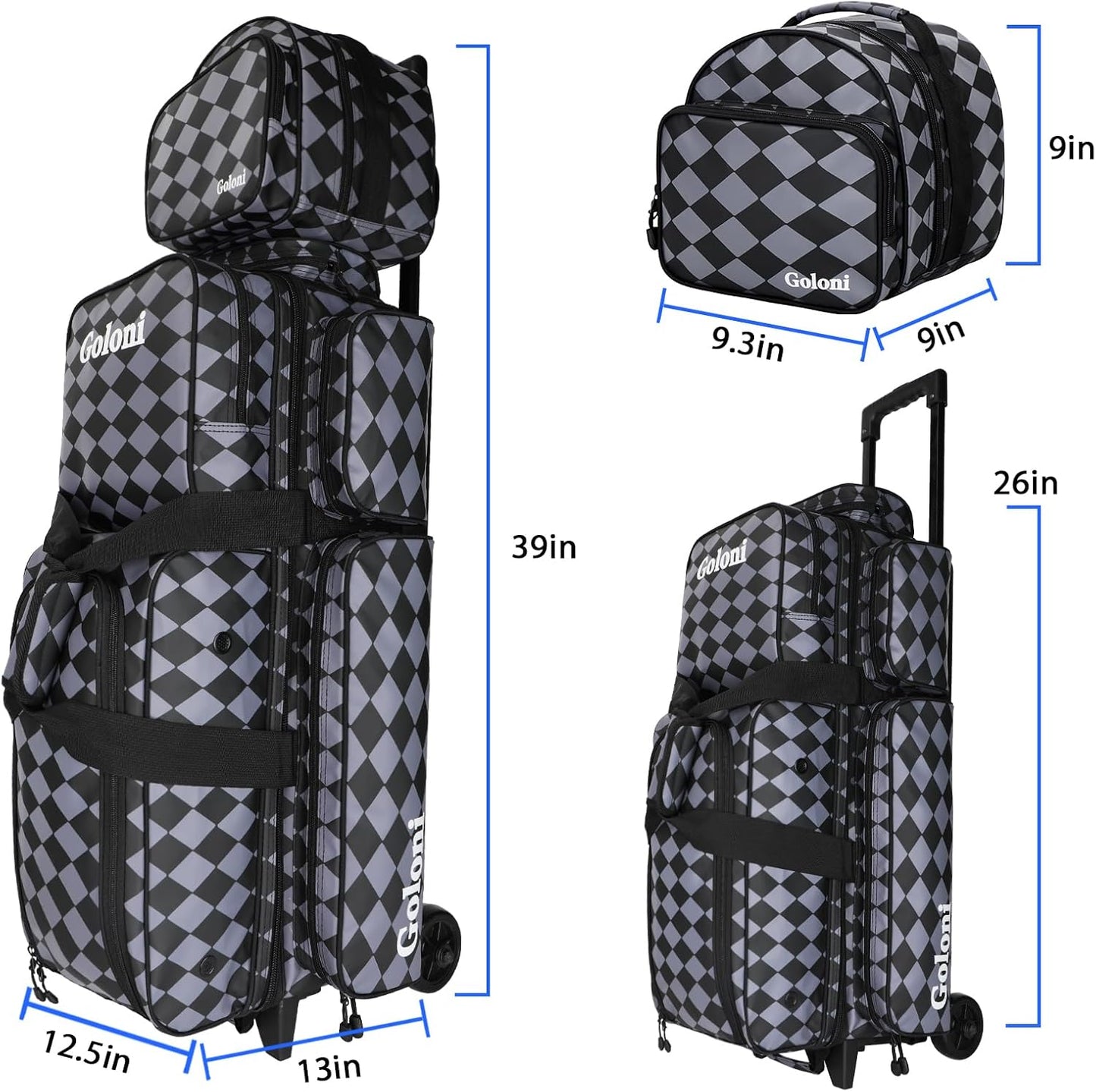 4 Ball Bowling Bags with Wheels,3 Ball Bowling Bag + 1 Ball Tote,Separate Shoe Compartment for Shoes (Up To US Men Size 16)