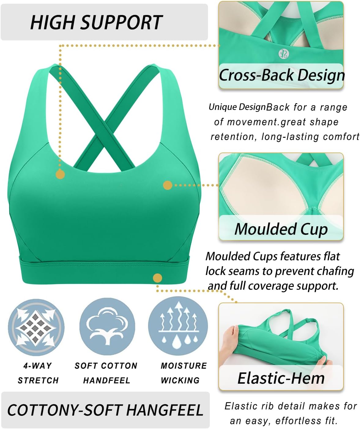 RUNNING GIRL Sports Bra for Women High Support Molded Cup Strappy Running Sports Bras with Sewn in Pads