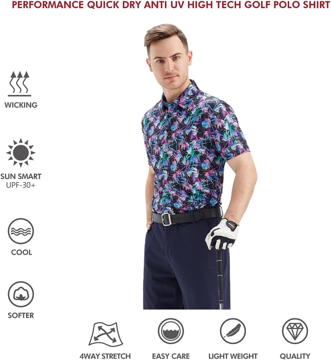 Men's Golf Polo Shirts Short Sleeve Striped Performance Moisture Wicking Dry Fit Golf Shirts for Men