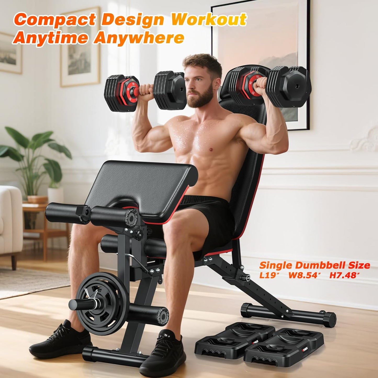 XDDIAS Adjustable Dumbbell Set of 2-25LB/55LB Set-1Sec Adjustable Dumbbell Weights-5 in 1 Free Weights Dumbbells Set with Effortless Tray/No-Slip Handle-Compact Size for Women/Men at Home Gym