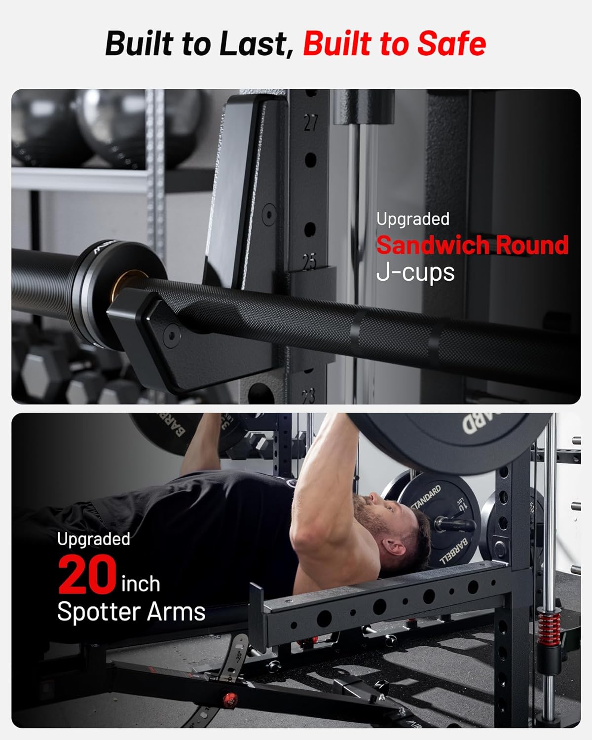 Mikolo Smith Machine, 2200lbs Squat Rack with LAT-Pull Down System & Cable Crossover Machine, Training Equipment with Leg Hold-Down Attachment