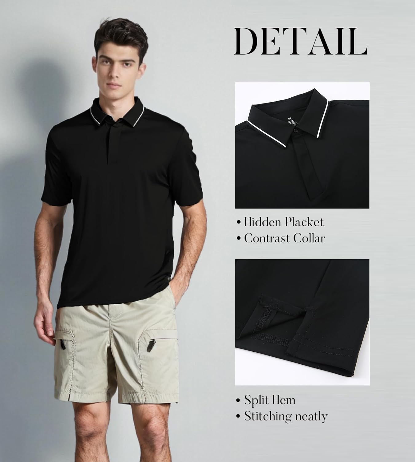 SAMERM Golf Shirts for Men Super Stretch Jacquard Dry Fit Golf Polo Moisture Wicking Short Sleeve Polo Shirts for Men