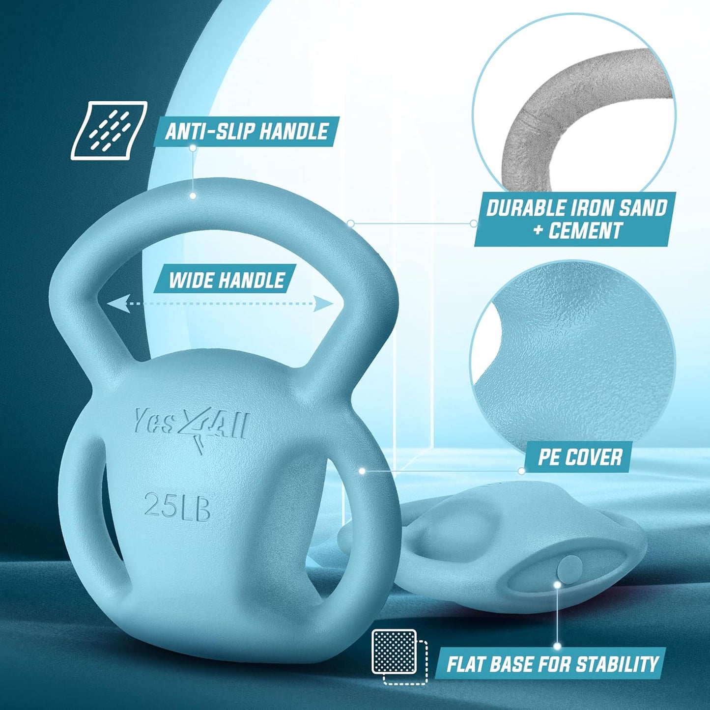 Yes4All Kettlebell 10&15lb Weight with Wide Multigrip Handle for Dumbbell Weights Exercises, Full Body Workout Equipment