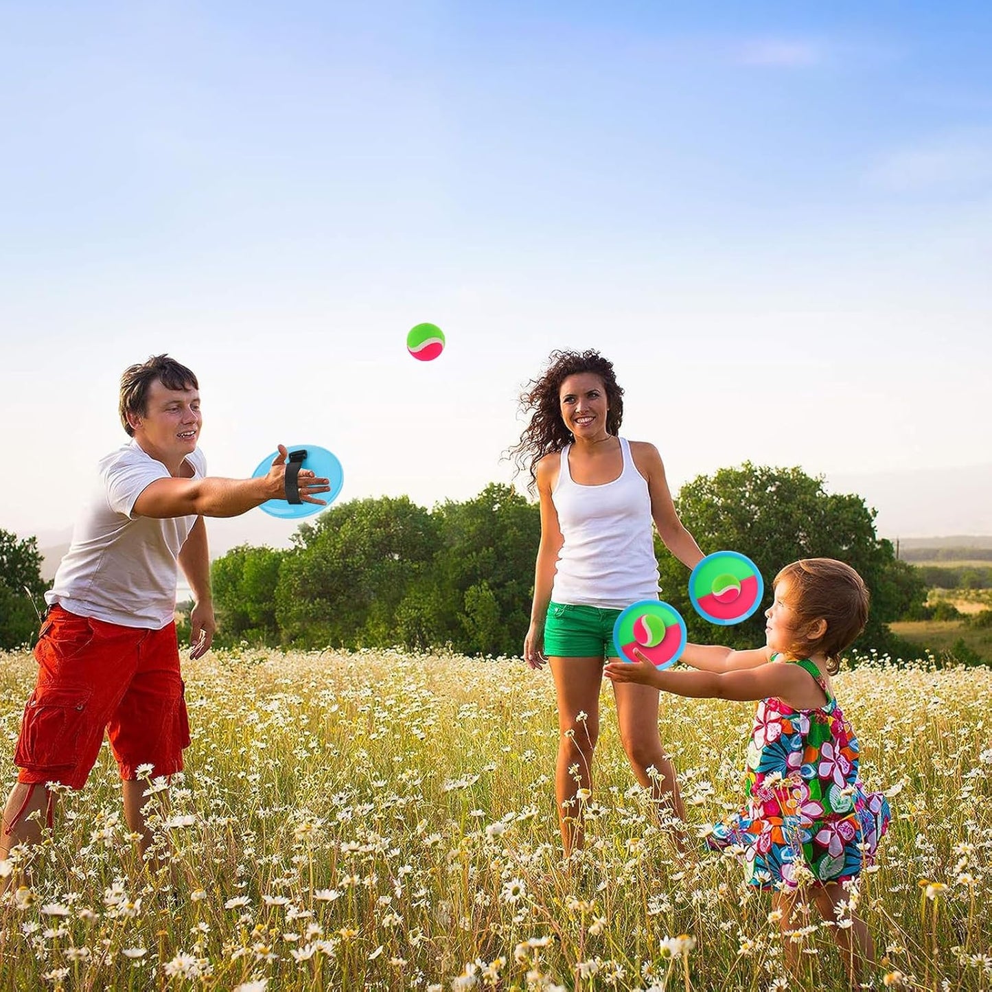 Toss and Catch Game Ball Set, 4 Rackets and 4 Balls, Outdoor Play Set, Games for Kids, Outdoor Toys, Beach Toys, Games, Catch Games and Beach Play Toy,Sets for Kids/Adults/Families