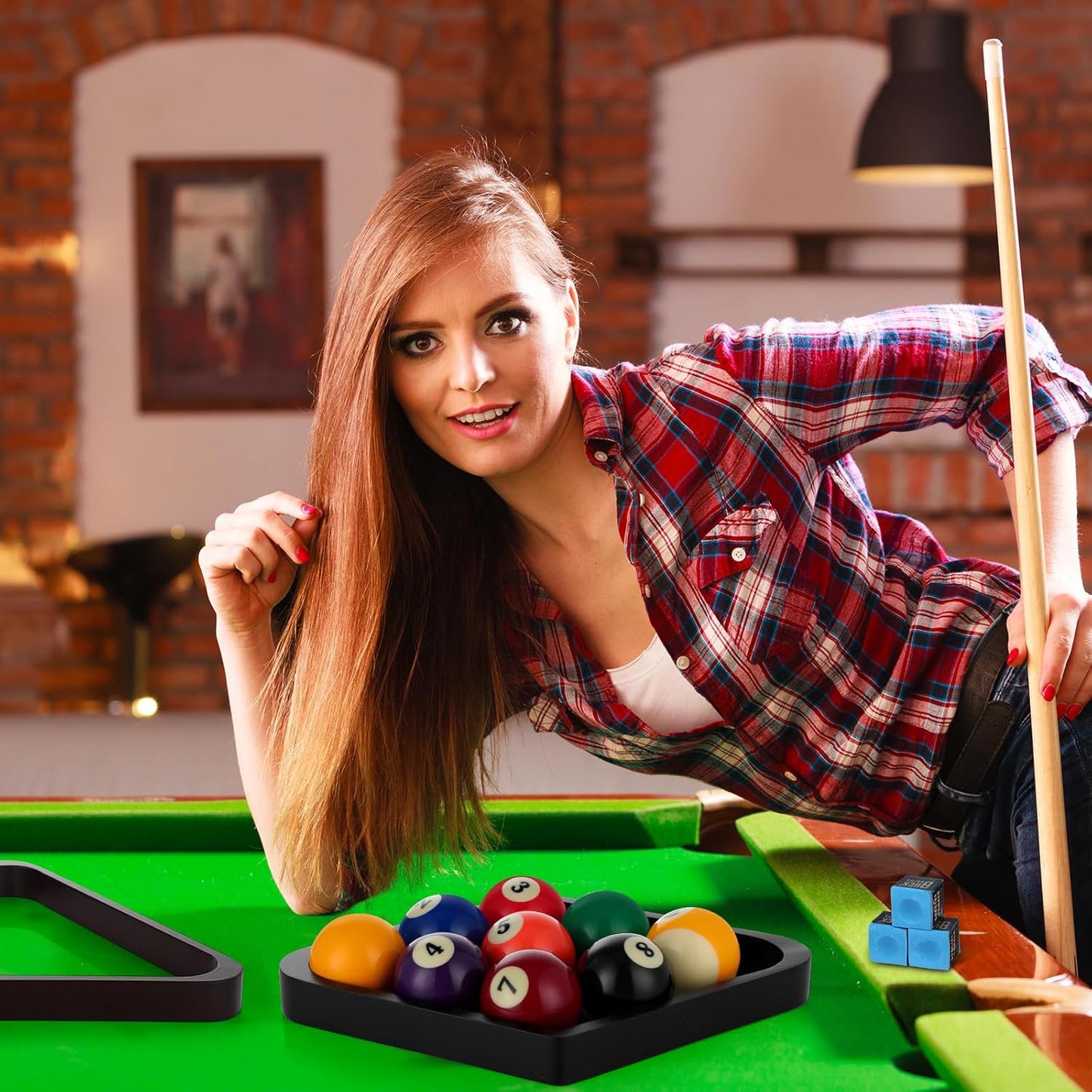 31 Pcs Billiard Accessory Kit Billiard Pool Table Balls with Triangle and Diamond Ball Holder Cue Chalks Pool Table Brush Set